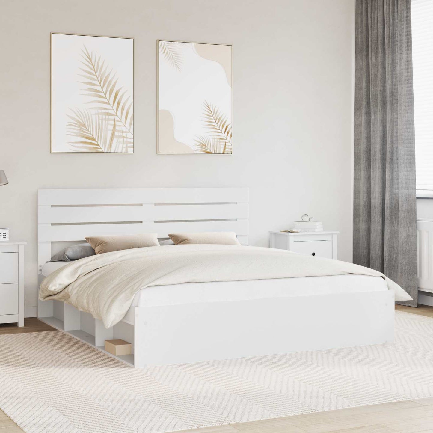 Bed Frame with Headboard White 200 x 200 cm Solid Pine Wood