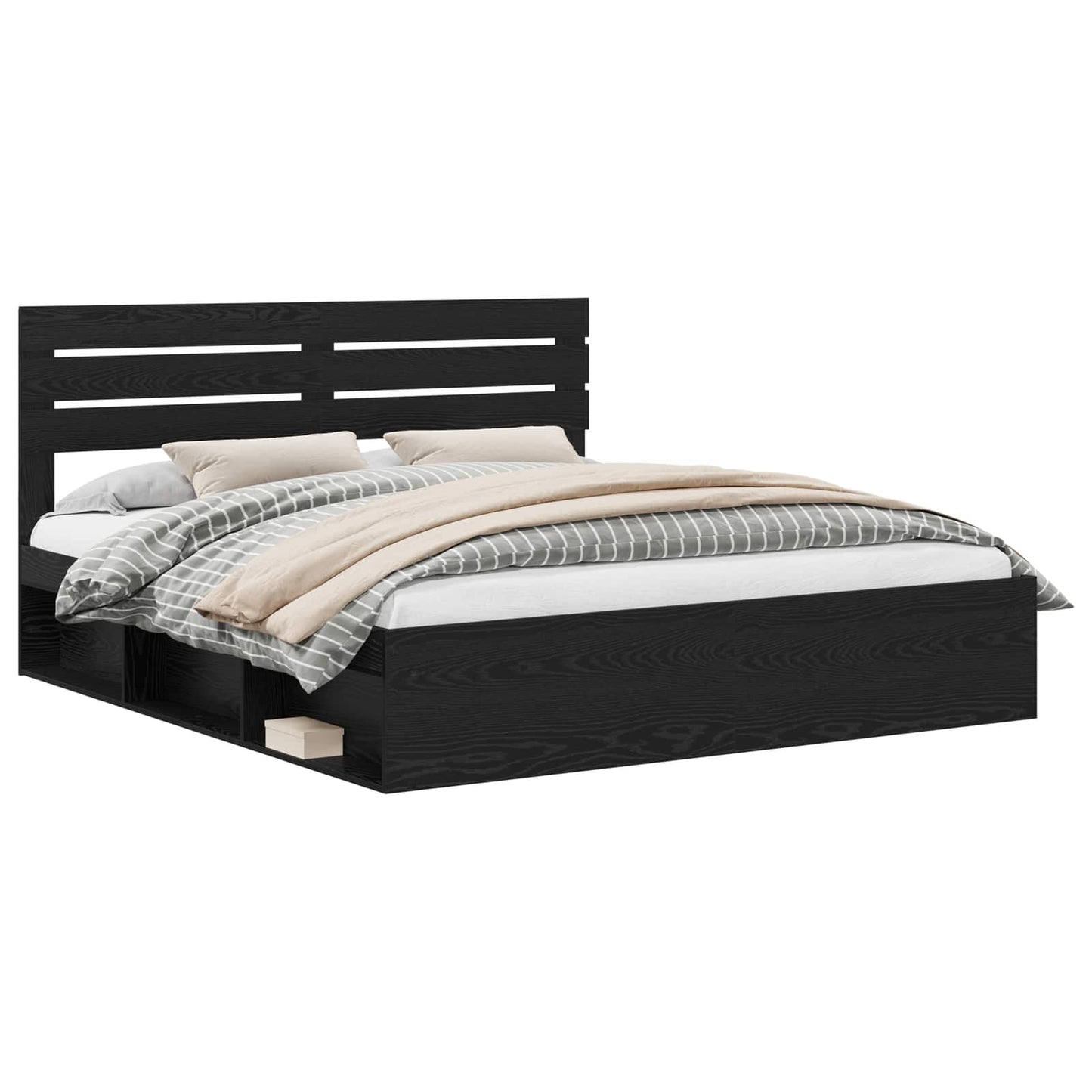 Bed Frame with Headboard Black 200 x 200 cm Solid Pine Wood