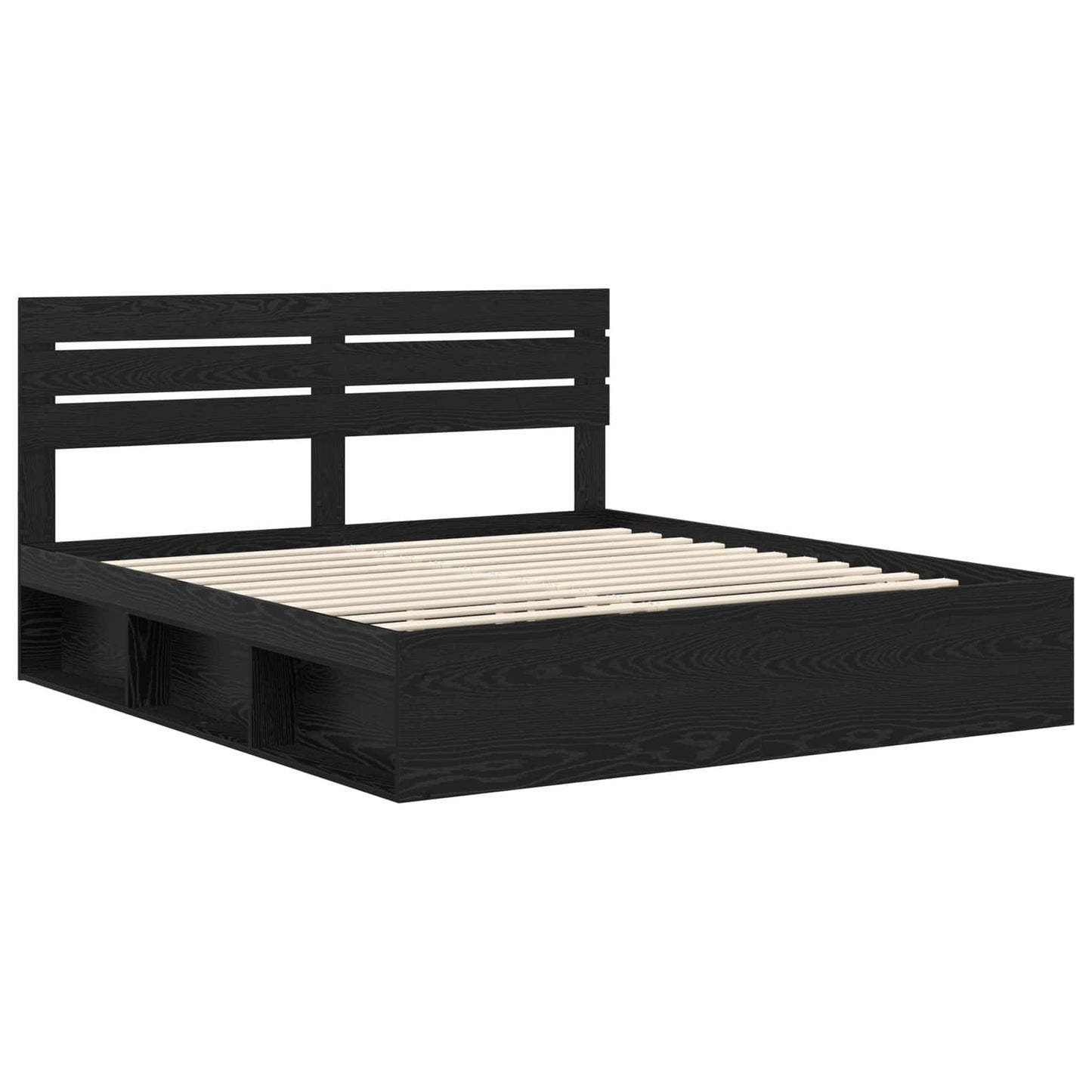 Bed Frame with Headboard Black 200 x 200 cm Solid Pine Wood