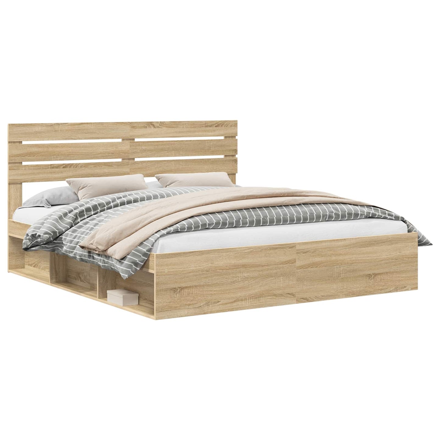 Bed Frame with Headboard Sonoma 200 x 200 cm Solid Pine Wood