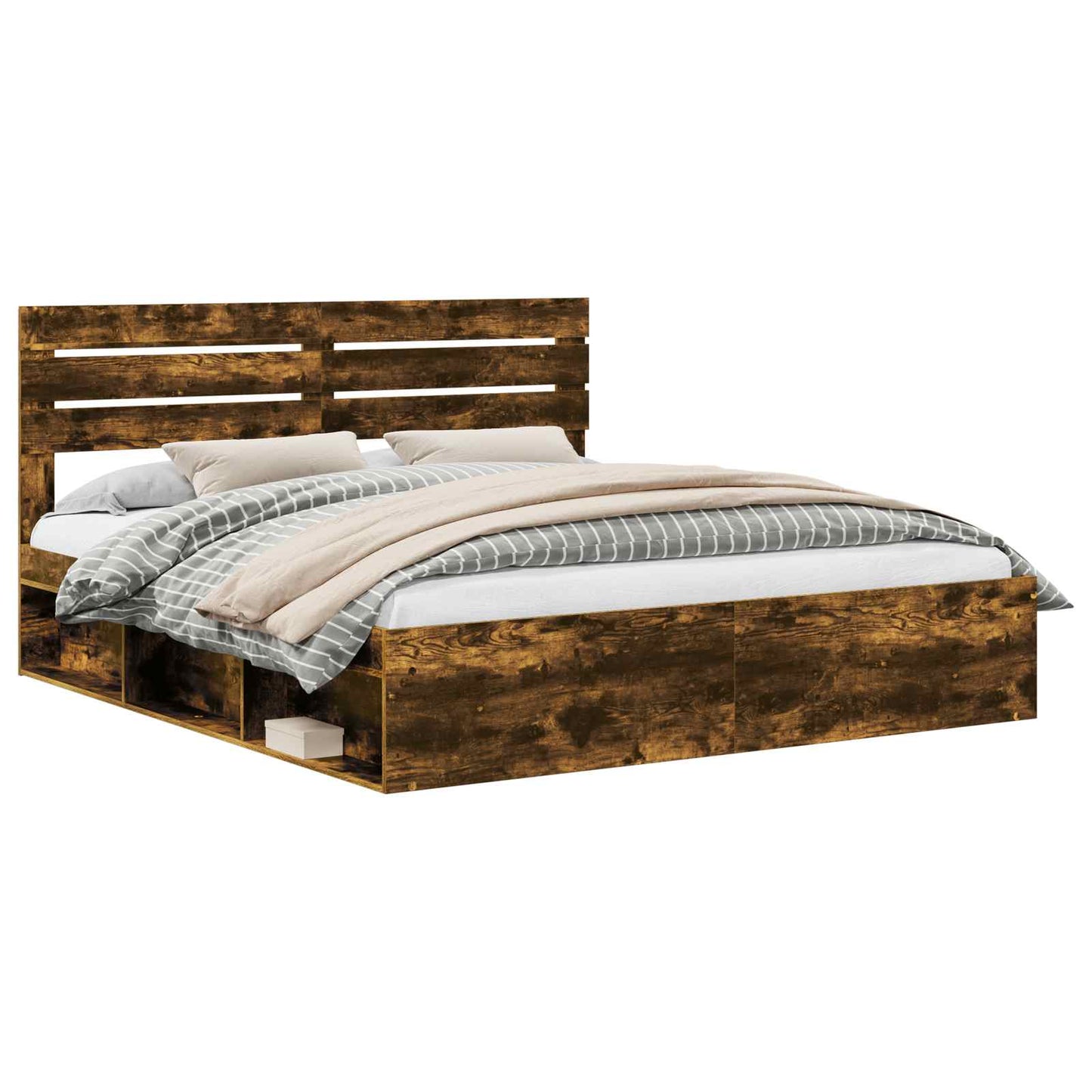 Bed Frame Smoked Oak 200 x 200 cm Solid Pine Wood