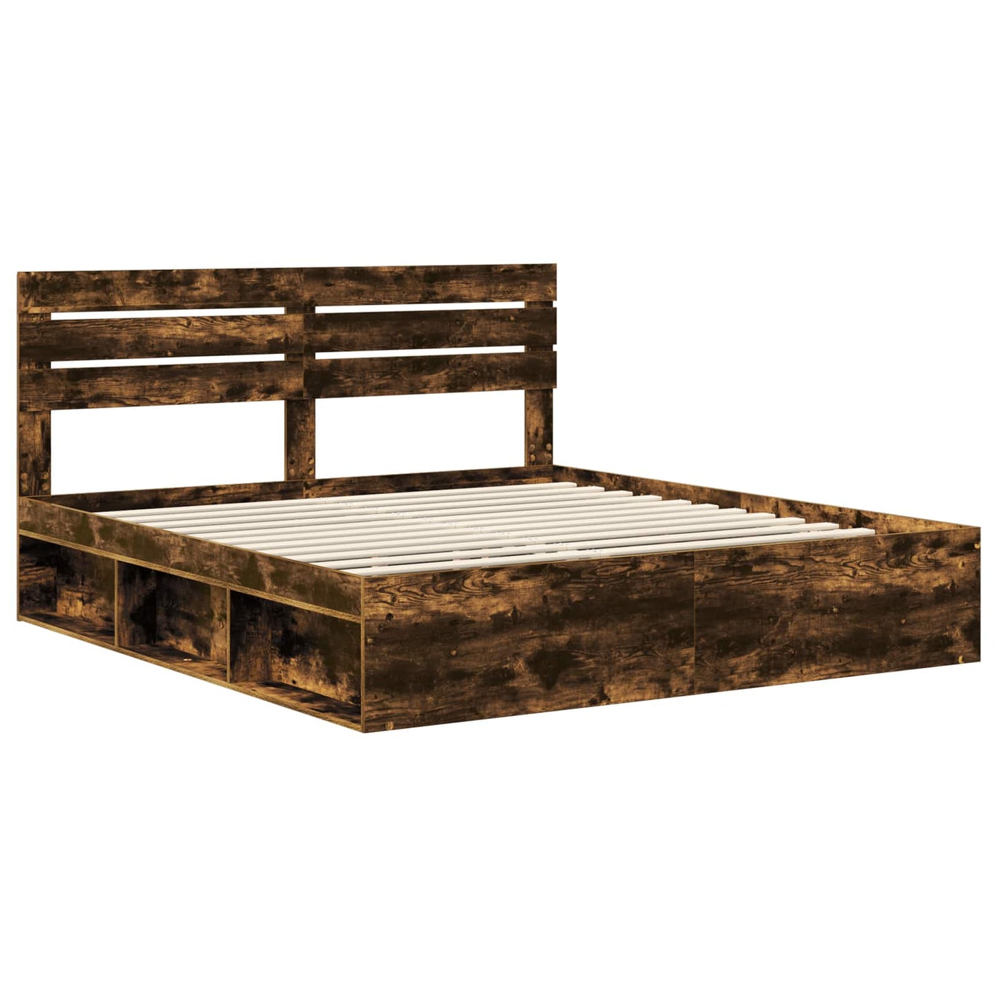 Bed Frame Smoked Oak 200 x 200 cm Solid Pine Wood