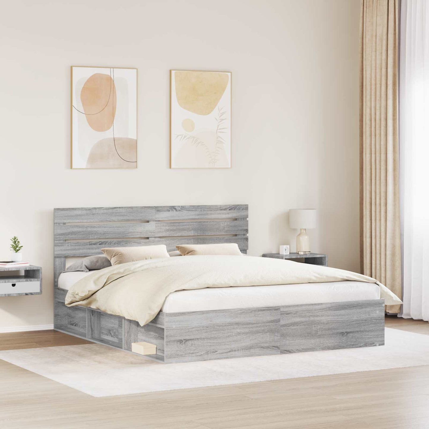 Bed Frame Grey Sonoma 200 x 200 cm Solid Pine Wood