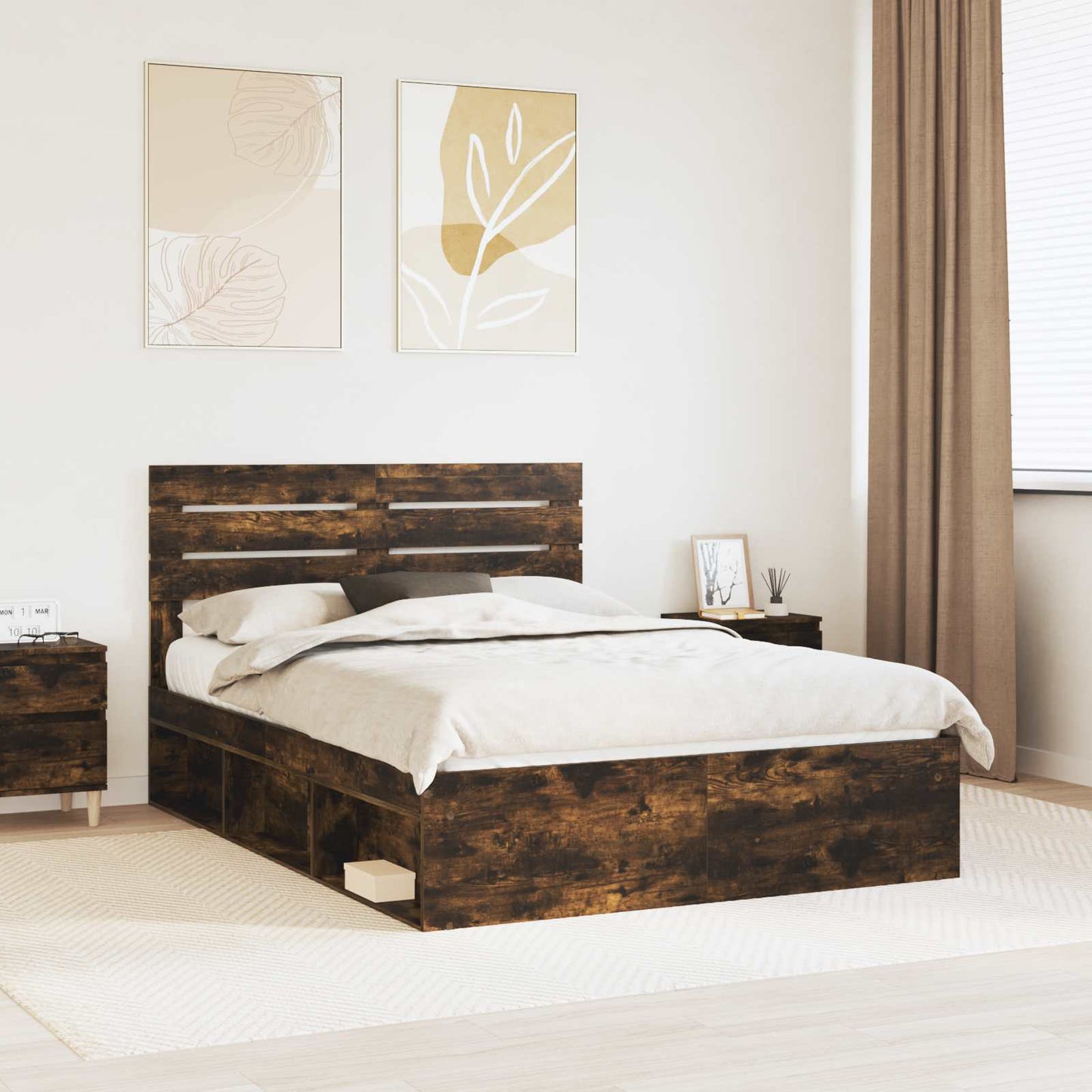Bed Frame Smoked Oak 160 x 200 cm Solid Pine Wood