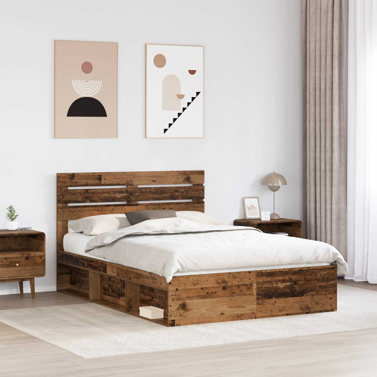 Bed Frame with Headboard Old Wood 150 x 200 cm Solid Pine Wood