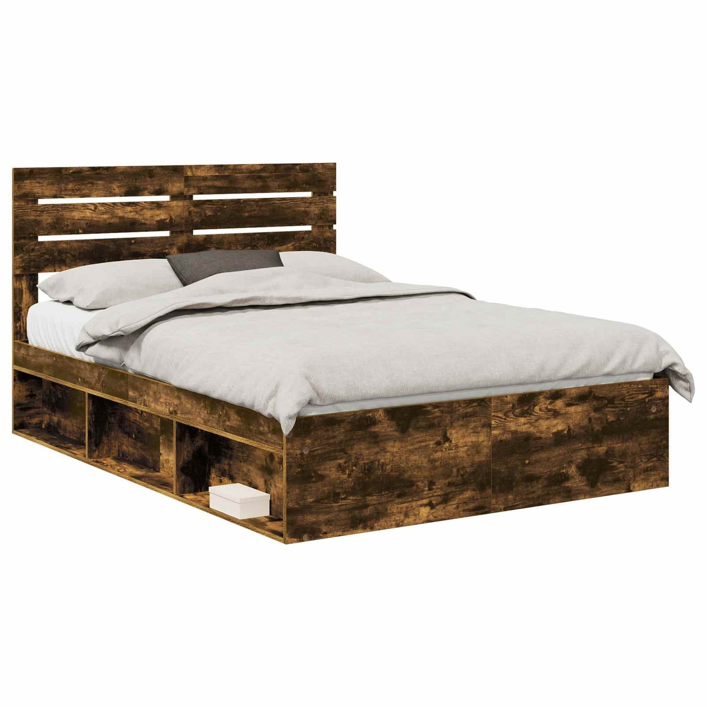 Bed Frame Smoked Oak 140 x 190 cm Solid Pine Wood