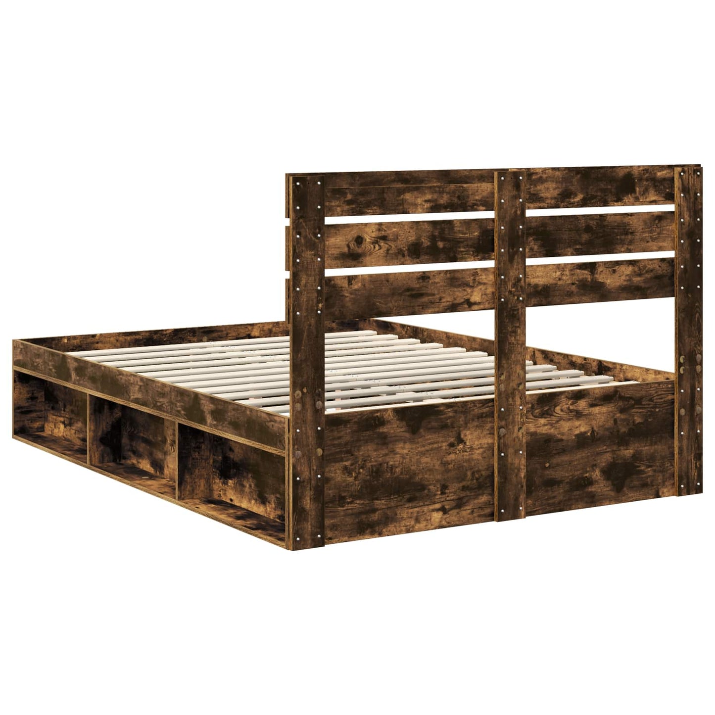 Bed Frame Smoked Oak 140 x 190 cm Solid Pine Wood