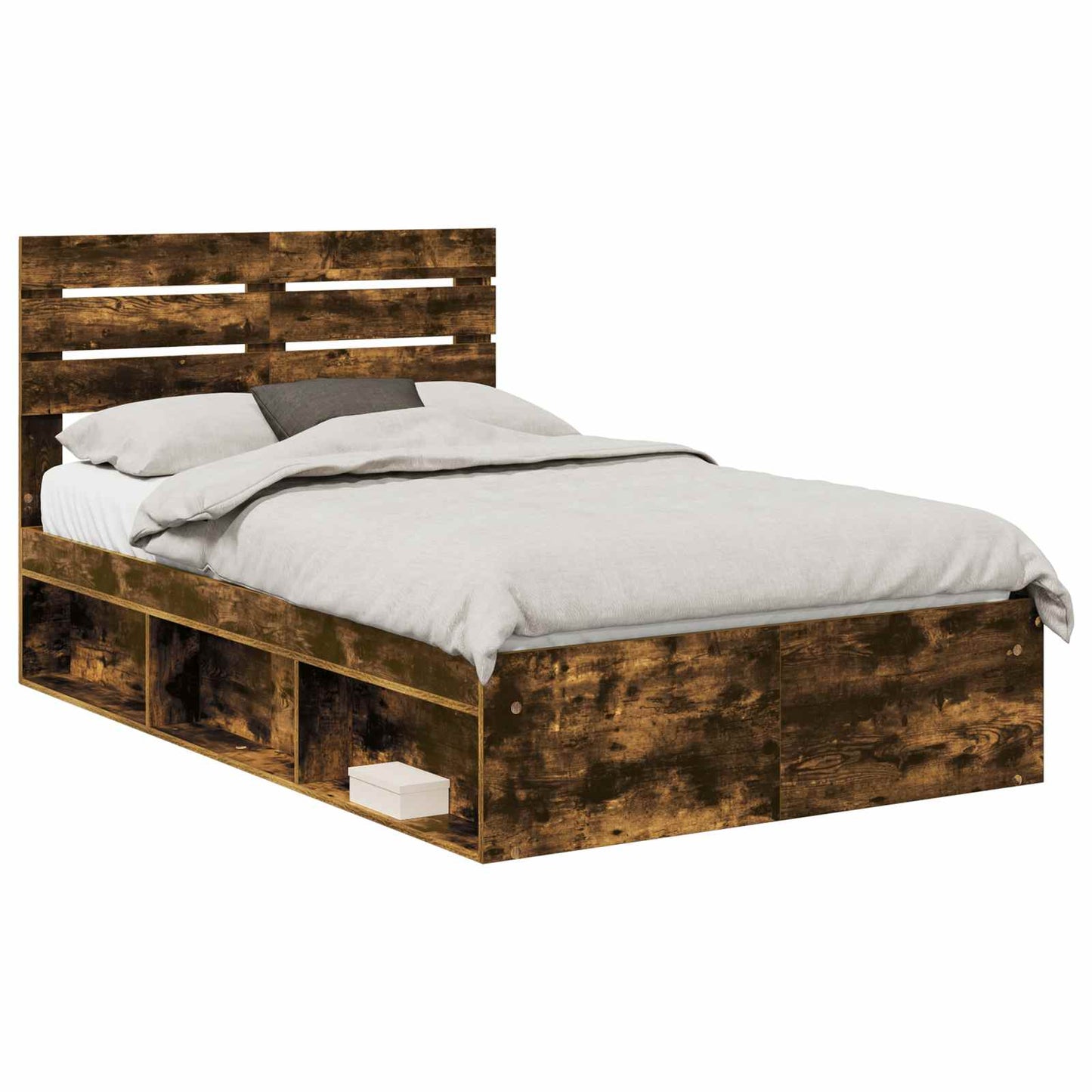 Bed Frame Smoked Oak 135 x 190 cm Solid Pine Wood