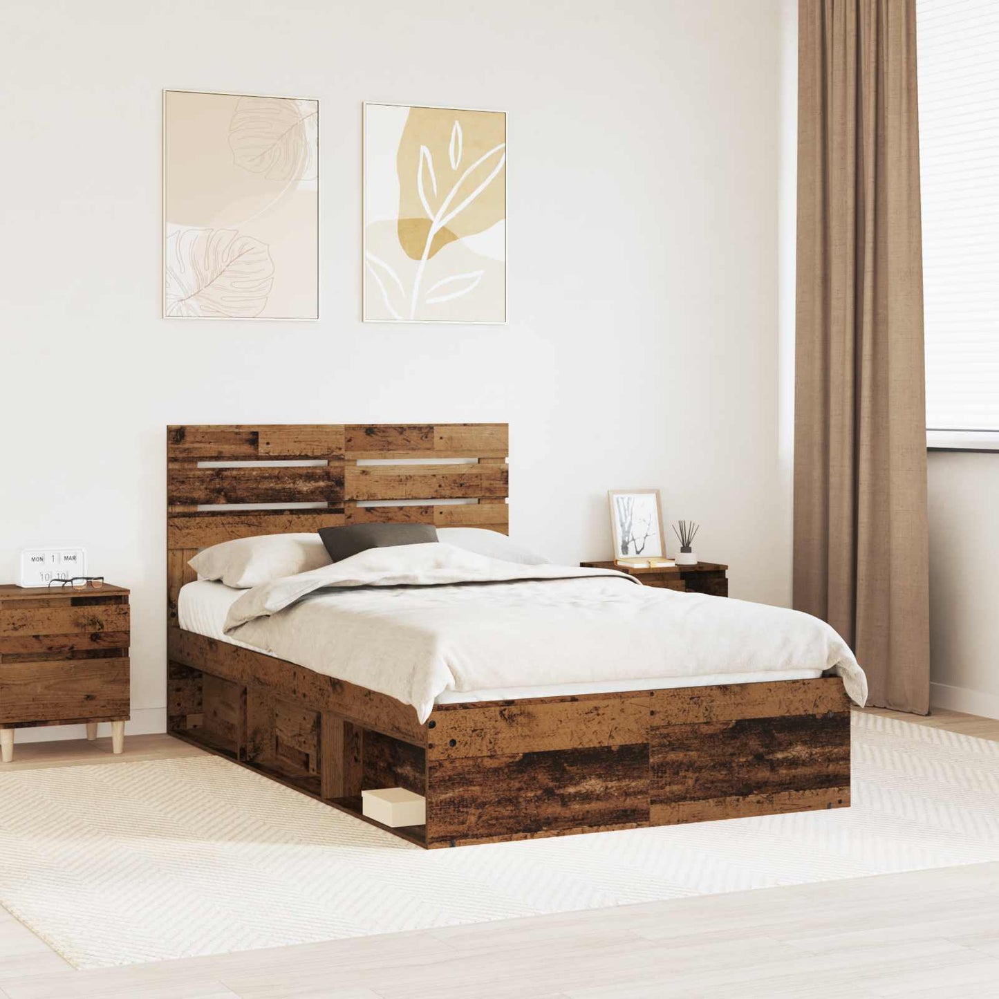 Bed Frame with Headboard Old Wood 120 x 200 cm Solid Pine Wood