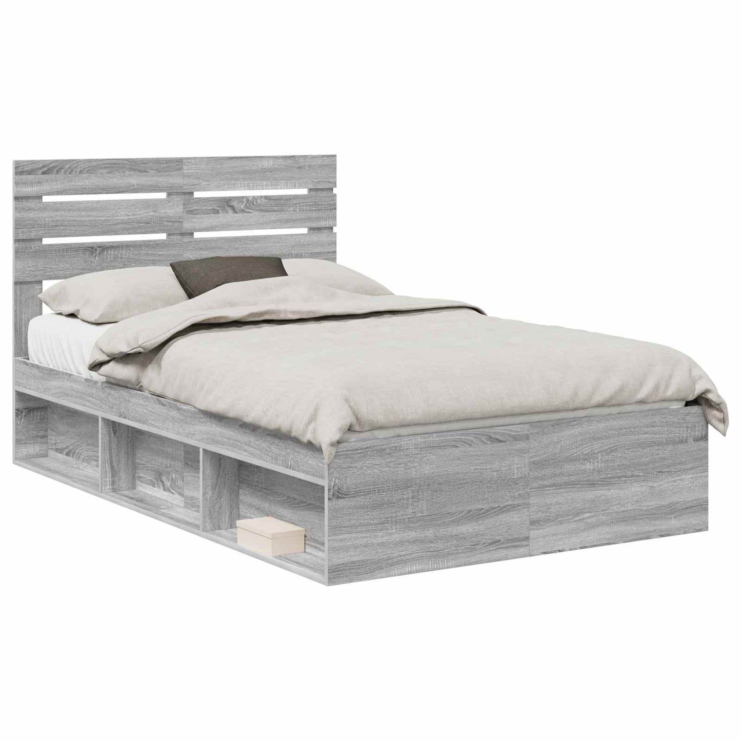 Bed Frame Grey Sonoma 120 x 190 cm Solid Pine Wood