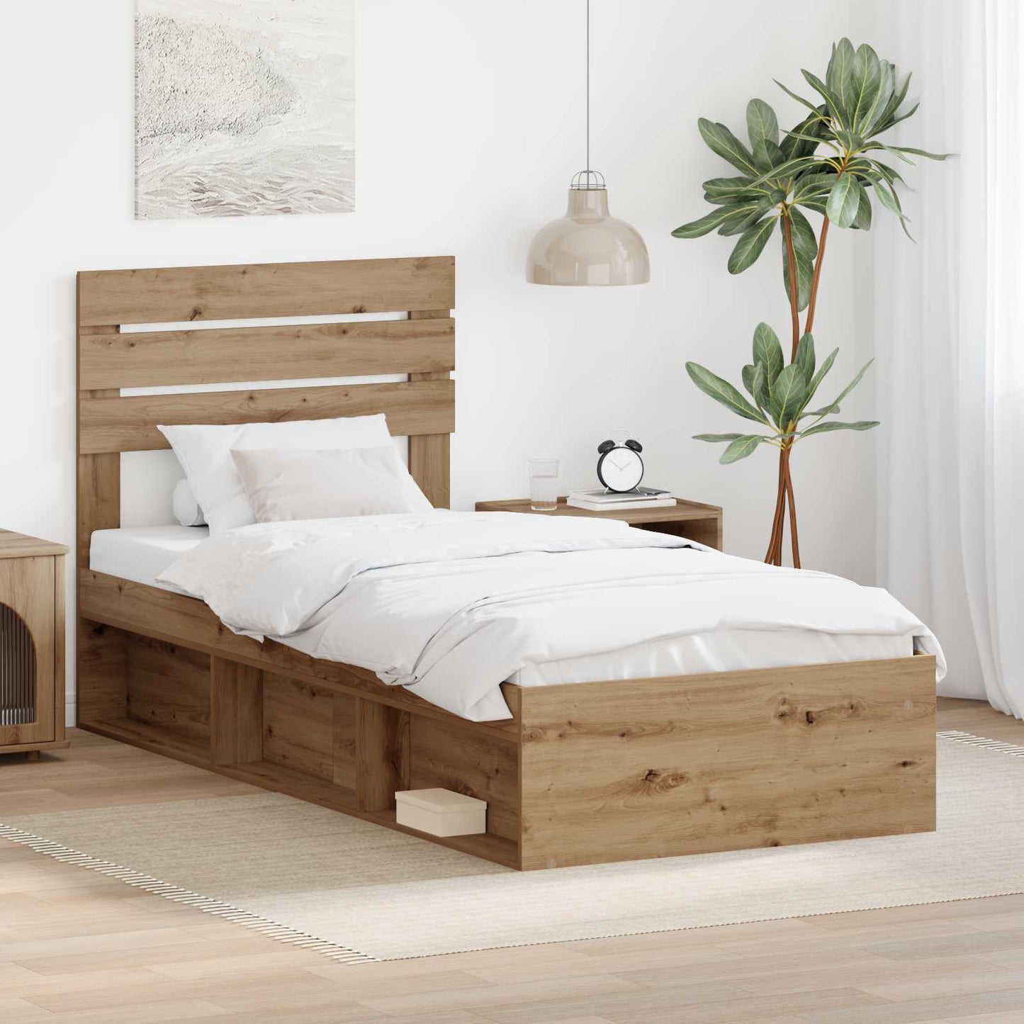 Bed Frame Artisian Oak 100 x 200 cm Solid Pine Wood