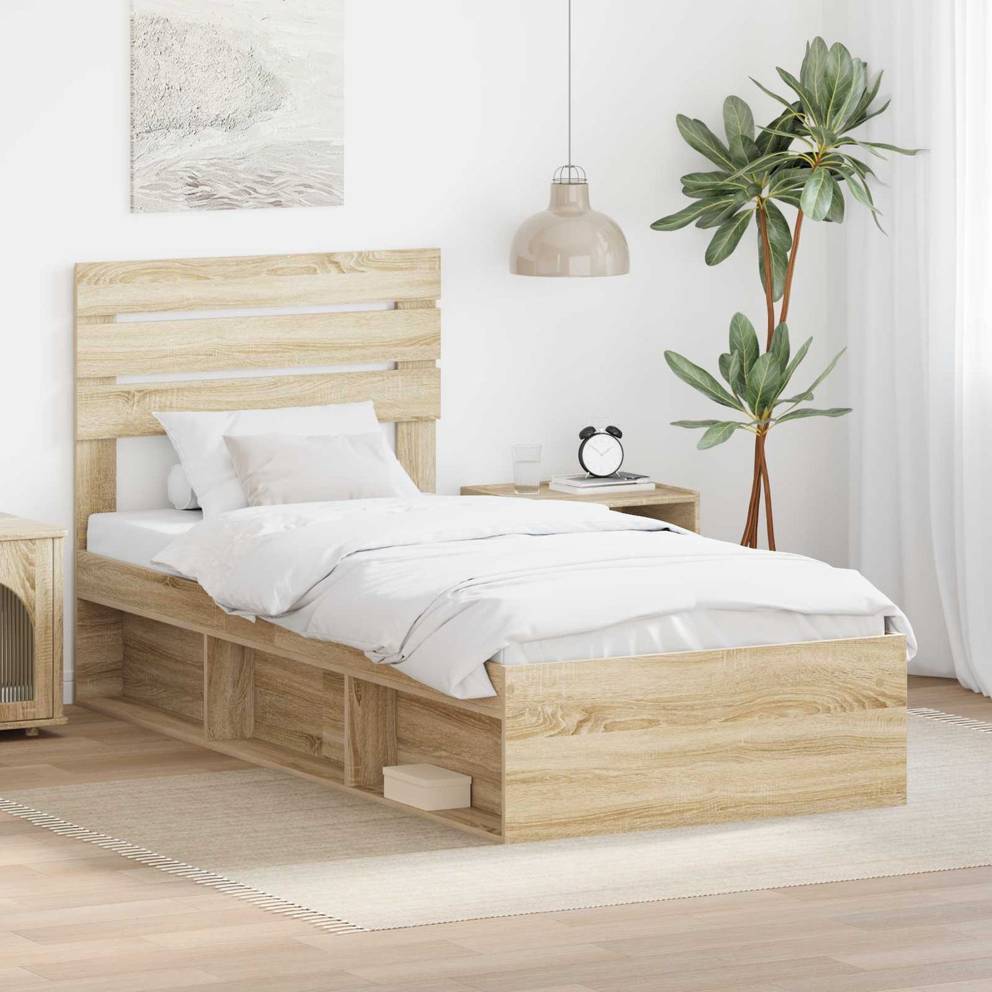 Bed Frame with Headboard Sonoma Oak 90 x 200 cm Solid Pine Wood