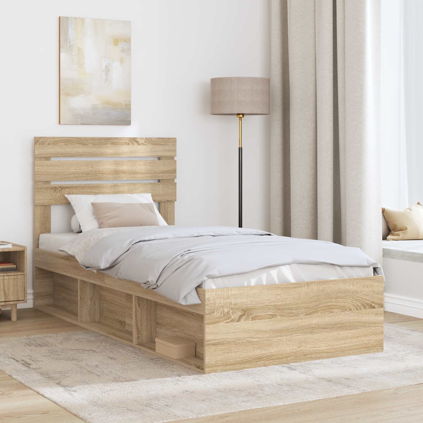 Bed Frame with Headboard Sonoma Oak 90 x 200 cm Solid Pine Wood