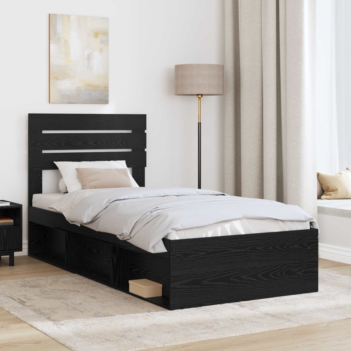 Bed Frame with Headboard Black 90 x 190 cm Solid Pine Wood