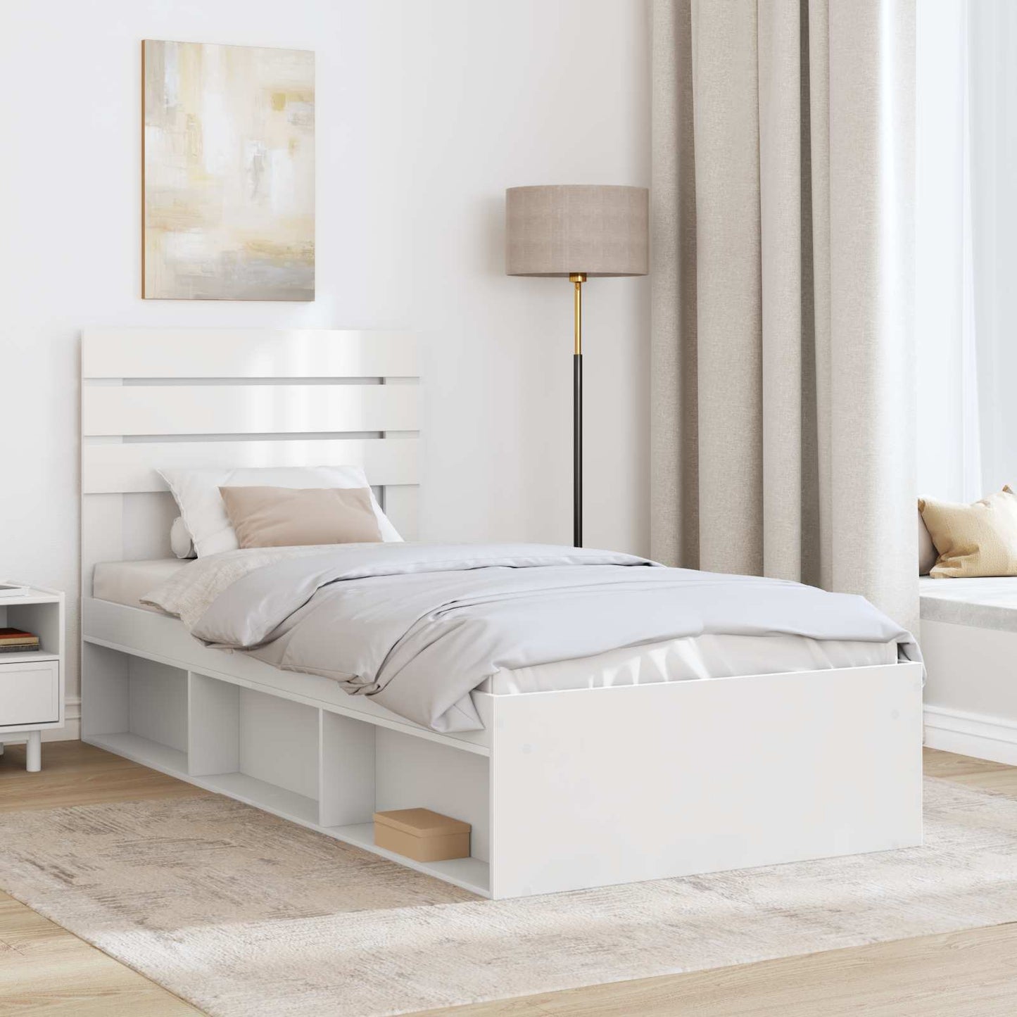 Bed Frame with Headboard White 75 x 190 cm Solid Pine Wood