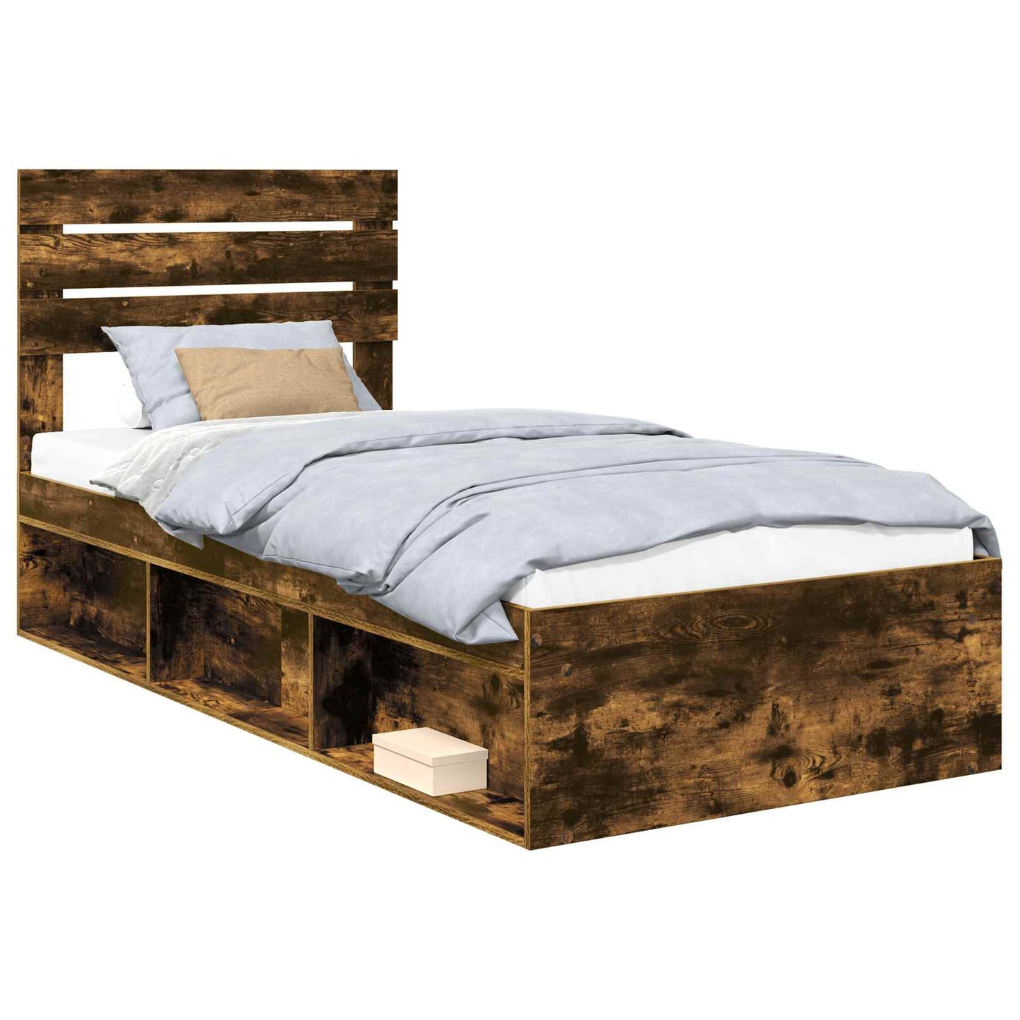 Bed Frame with Headboard Smoked Oak 75 x 190 cm Solid Pine Wood