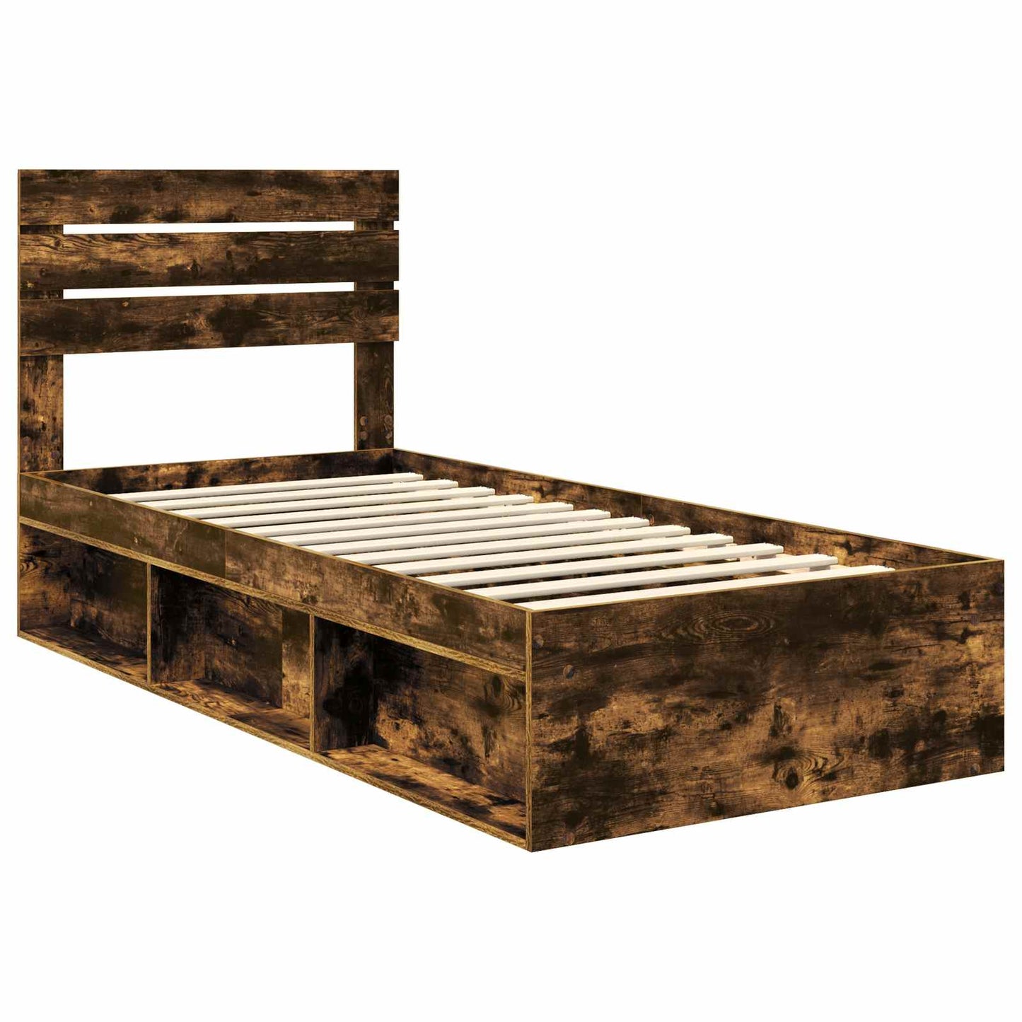 Bed Frame with Headboard Smoked Oak 75 x 190 cm Solid Pine Wood