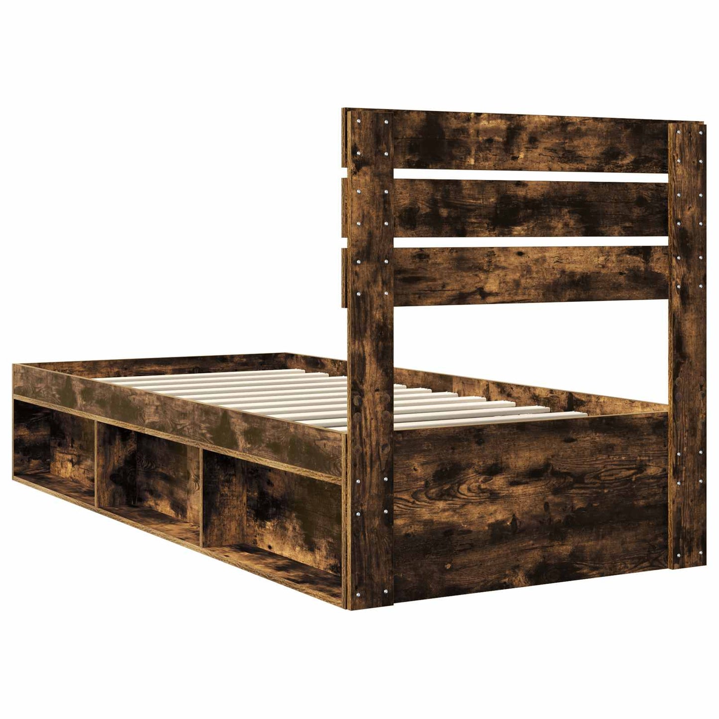Bed Frame with Headboard Smoked Oak 75 x 190 cm Solid Pine Wood