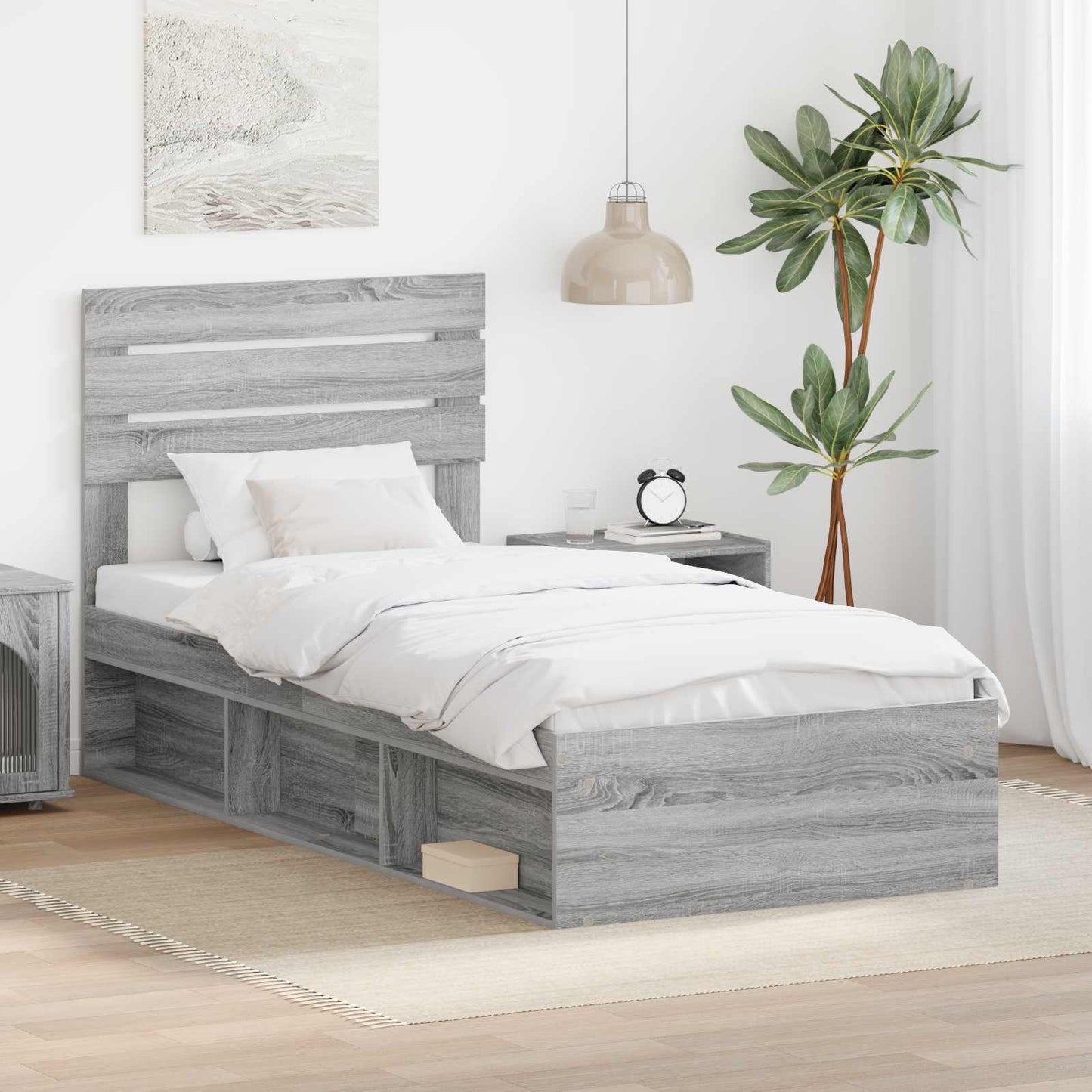 Bed Frame Grey Sonoma 75 x 190 cm Solid Pine Wood