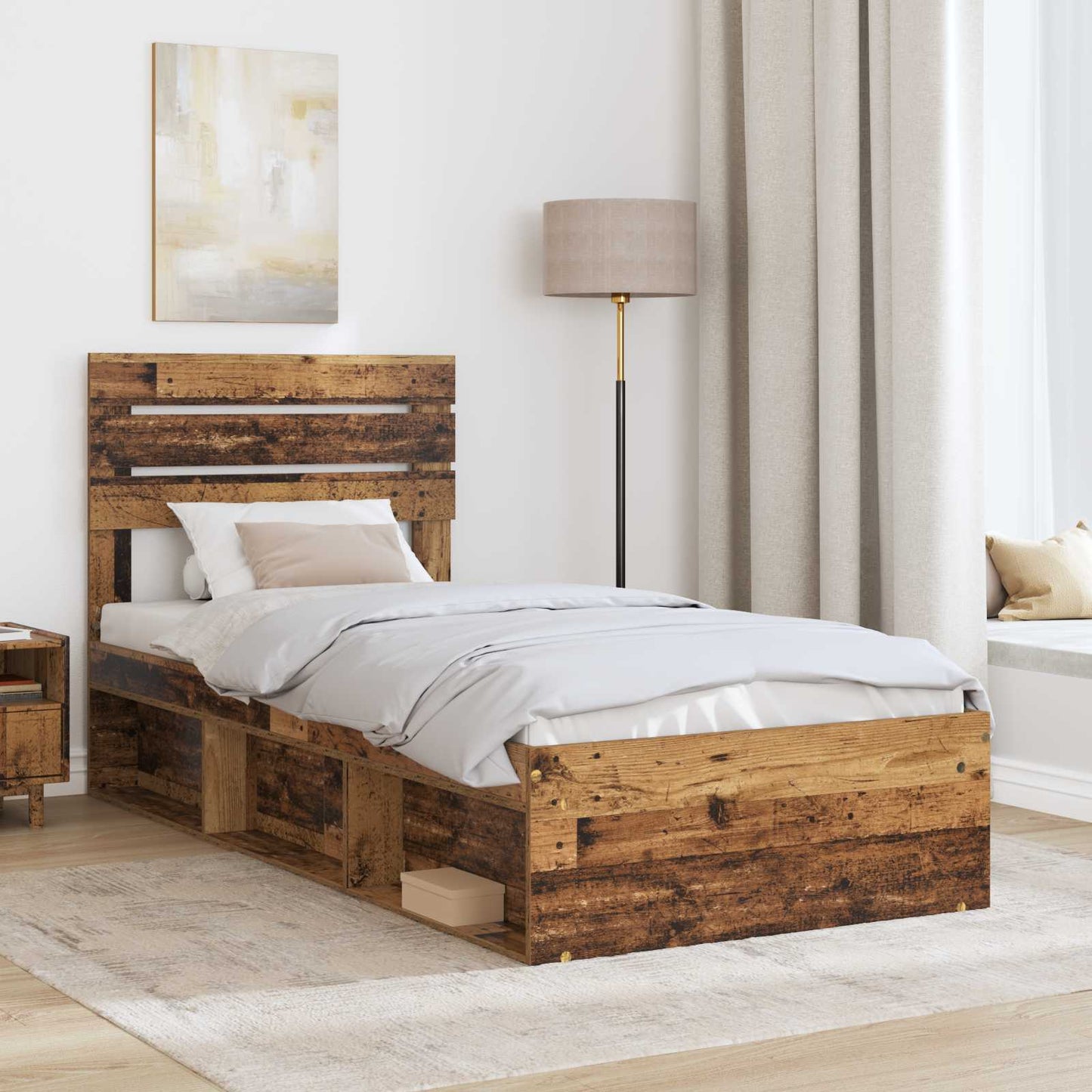 Bed Frame with Headboard Old Wood 75 x 190 cm Solid Pine Wood