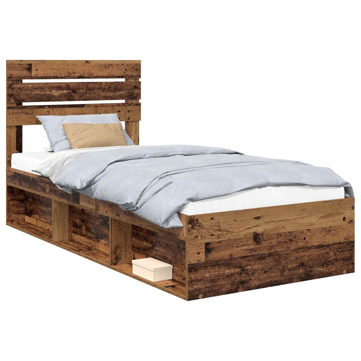 Bed Frame with Headboard Old Wood 75 x 190 cm Solid Pine Wood