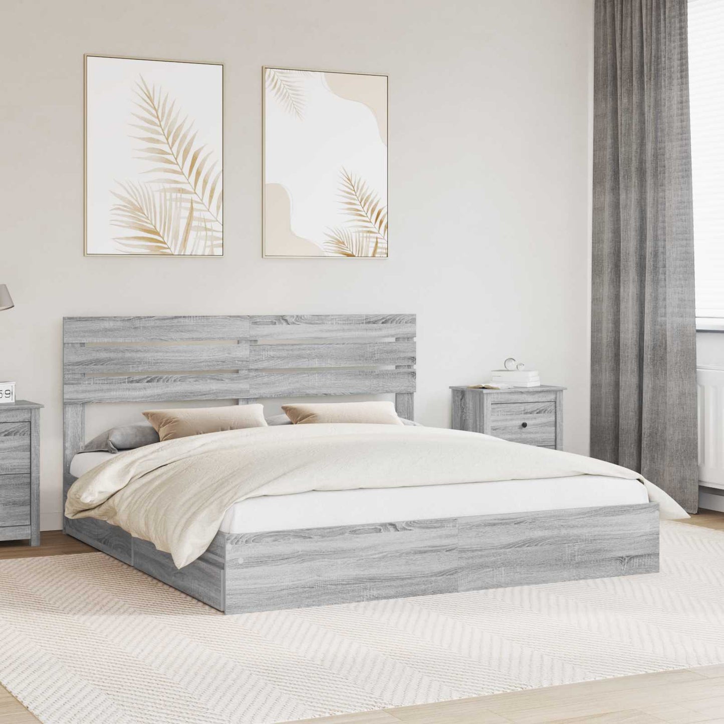 Storage Bed Grey Sonoma 200 x 200 cm Engineered Wood