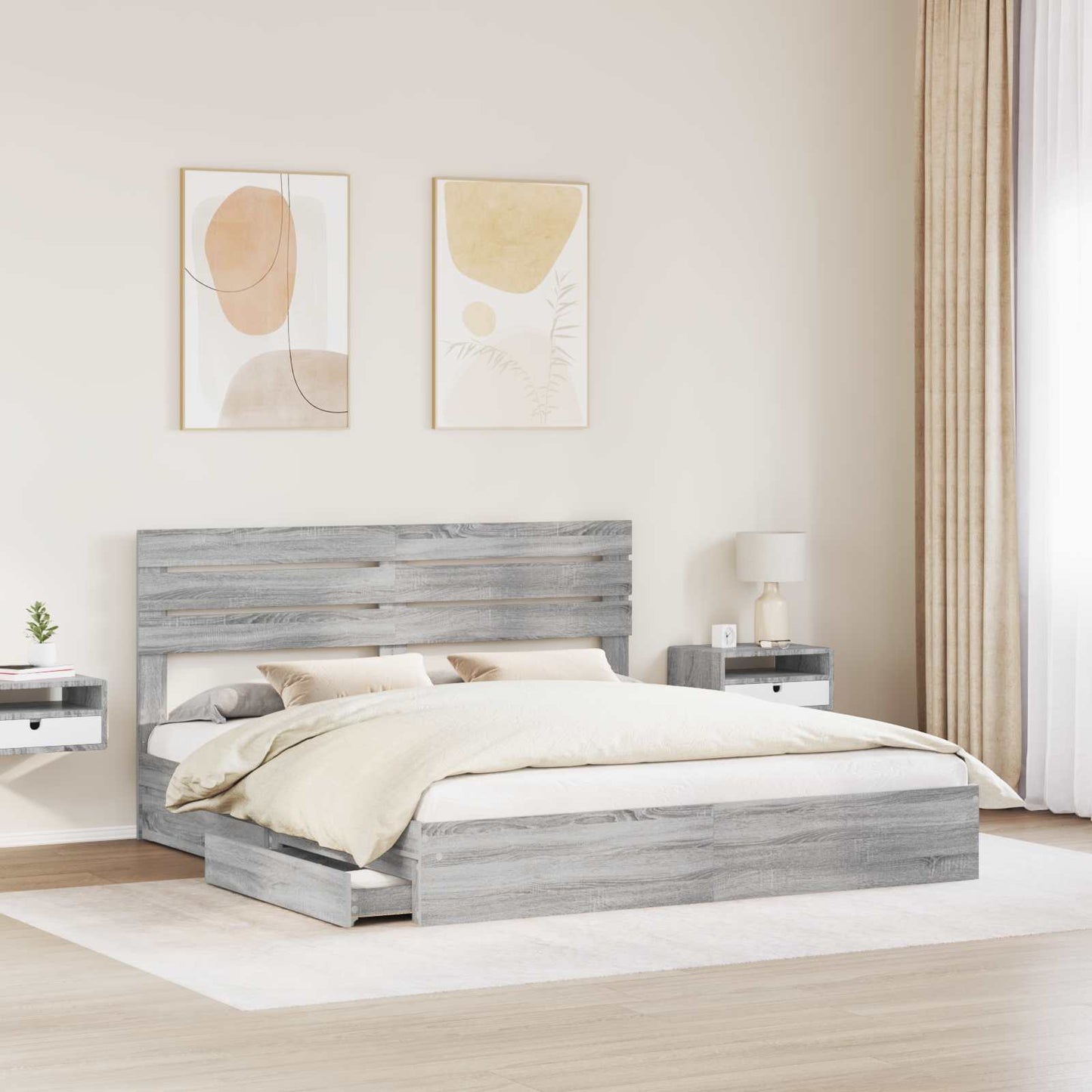 Storage Bed Grey Sonoma 200 x 200 cm Engineered Wood