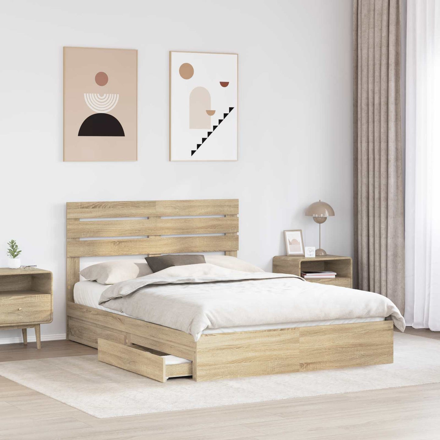 Storage Bed with Drawer Sonoma Oak 160 x 200 cm Engineered Wood