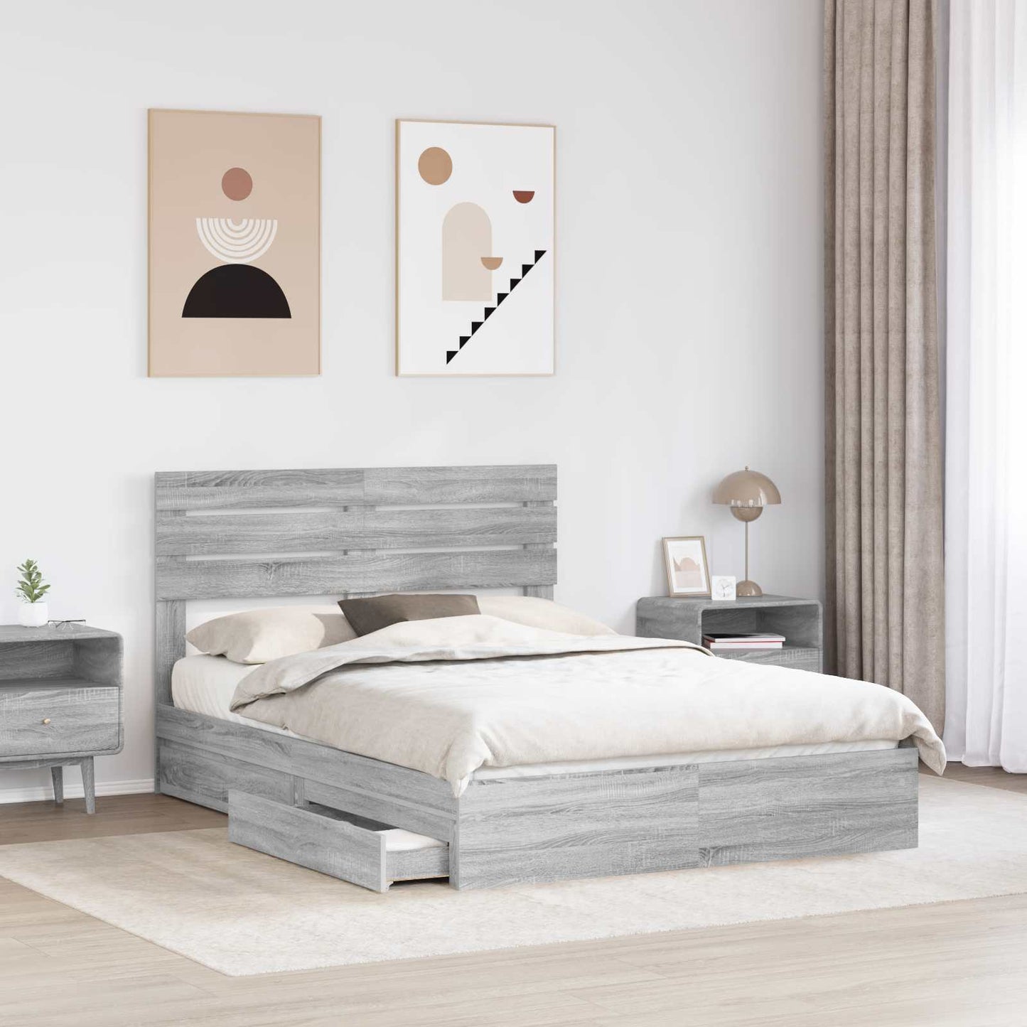 Storage Bed Grey Sonoma 150 x 200 cm Engineered Wood