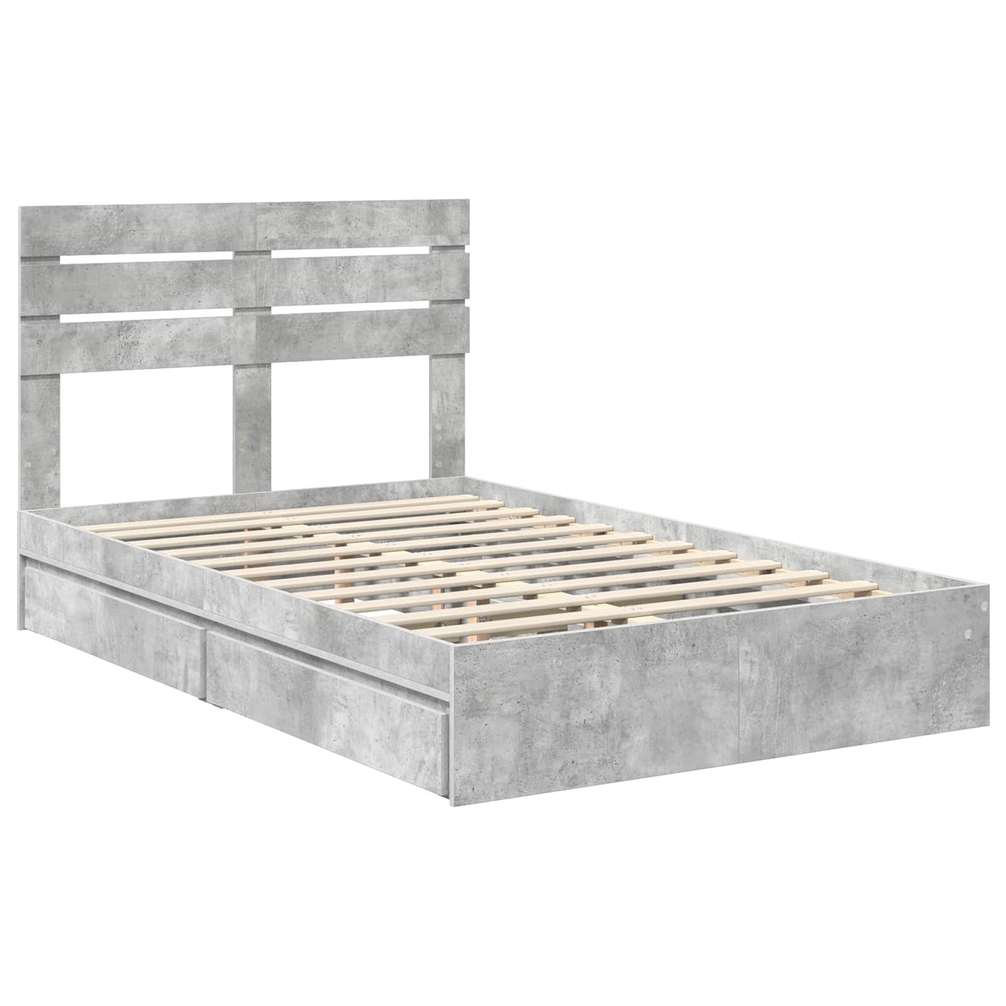 Storage Bed Concrete Grey 135 x 190 cm Engineered Wood