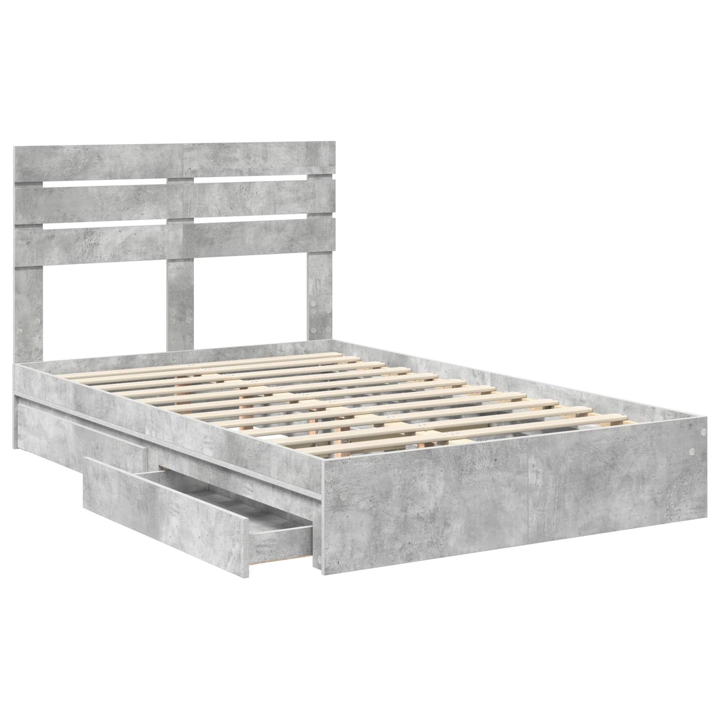 Storage Bed Concrete Grey 135 x 190 cm Engineered Wood