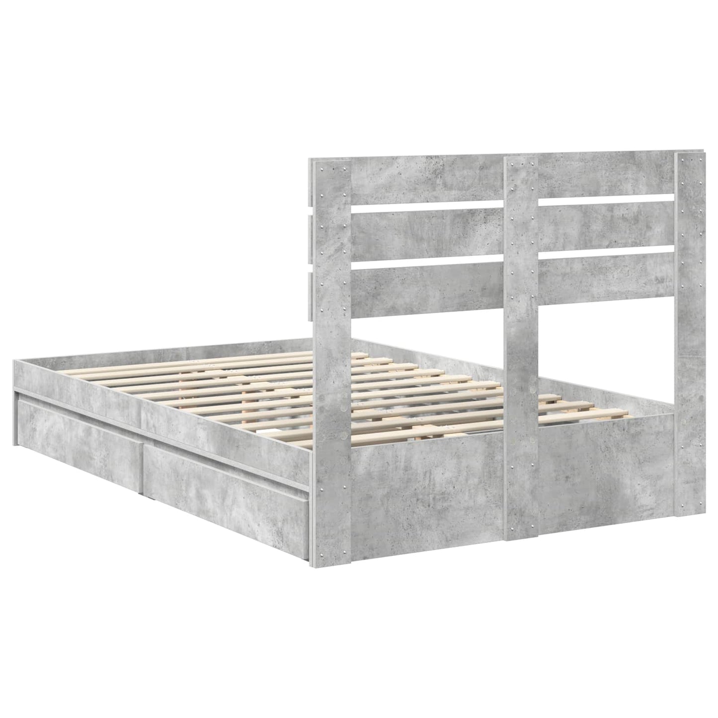 Storage Bed Concrete Grey 135 x 190 cm Engineered Wood
