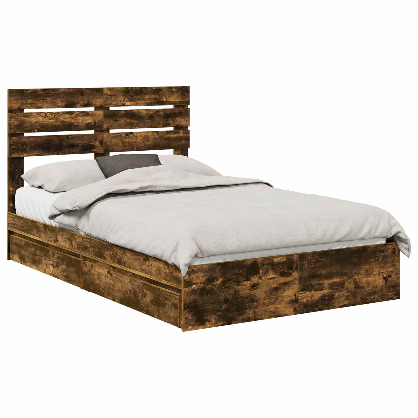 Storage Bed with Drawer Smoked Oak 135 x 190 cm Engineered Wood