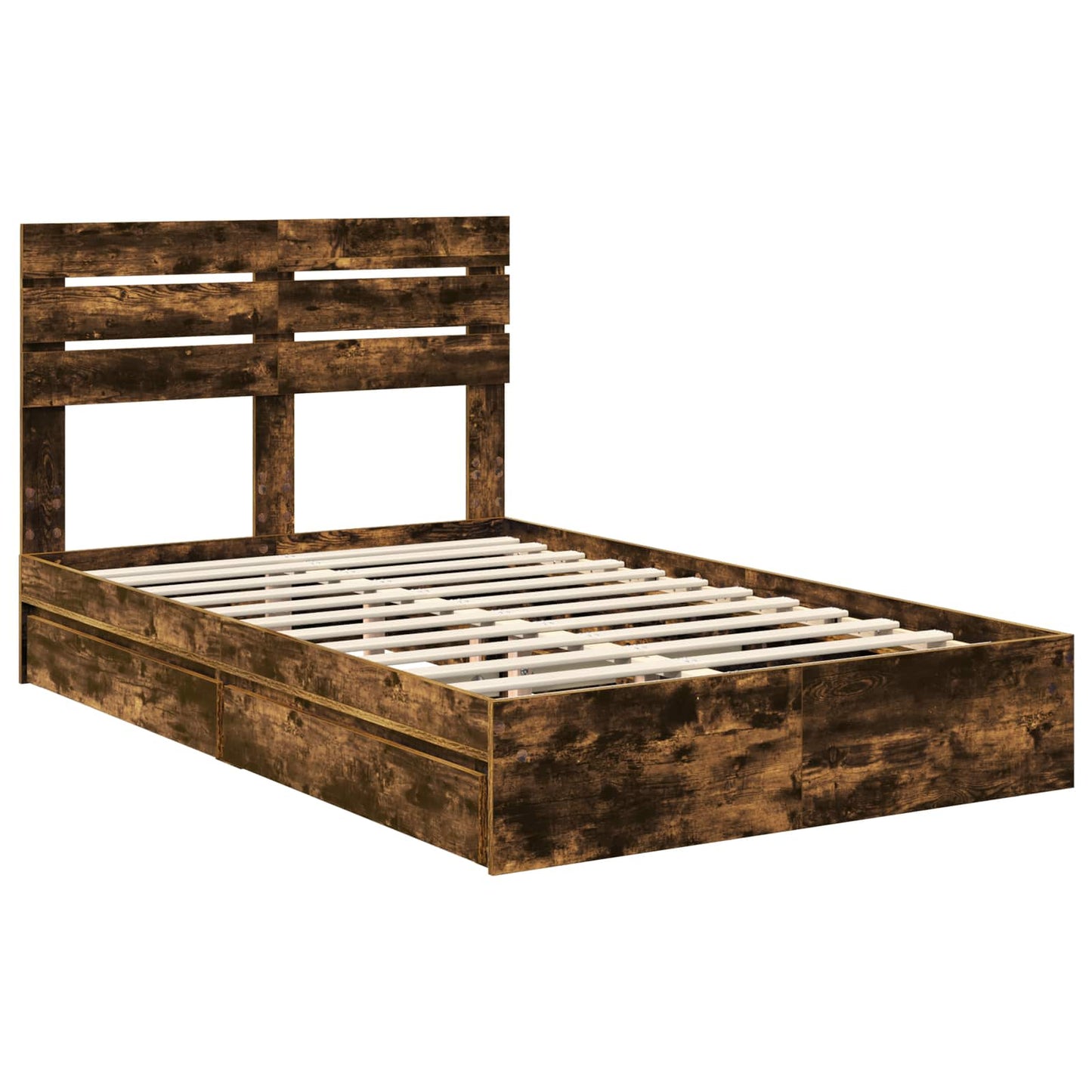 Storage Bed with Drawer Smoked Oak 135 x 190 cm Engineered Wood