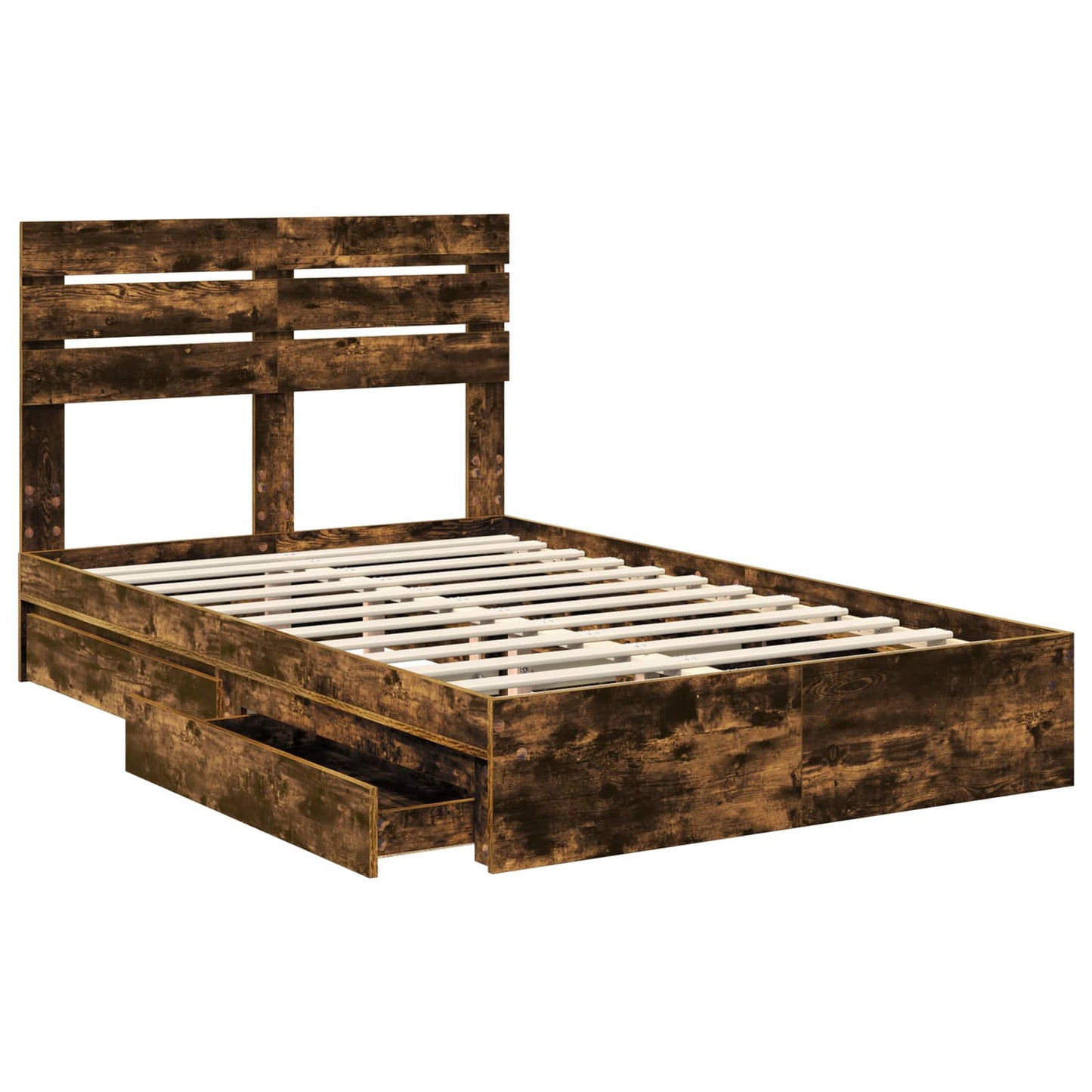 Storage Bed with Drawer Smoked Oak 135 x 190 cm Engineered Wood