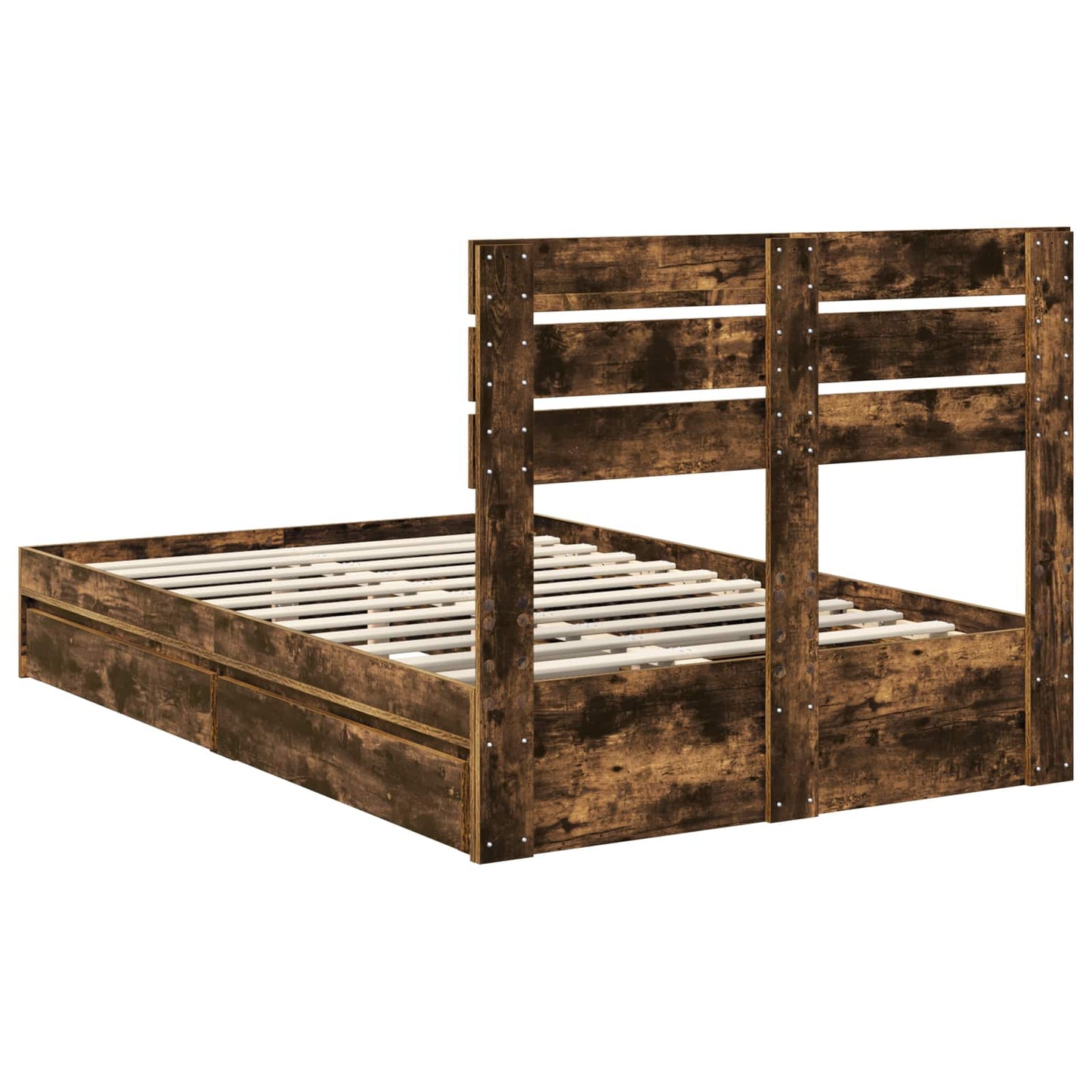 Storage Bed with Drawer Smoked Oak 135 x 190 cm Engineered Wood