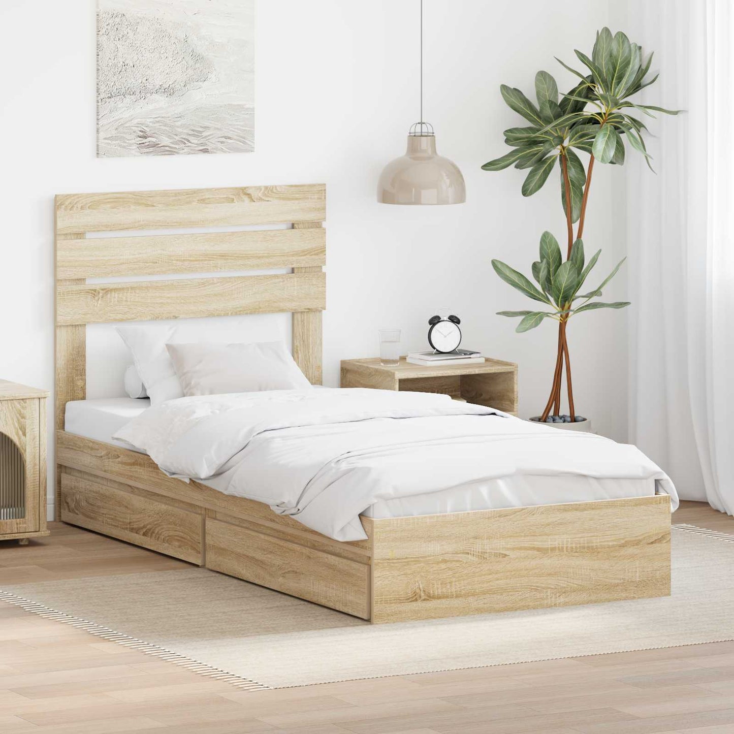 Storage Bed with Drawer Sonoma Oak 90 x 200 cm Engineered Wood
