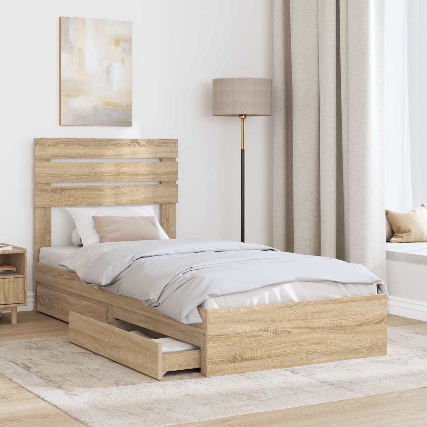Storage Bed with Drawer Sonoma Oak 90 x 200 cm Engineered Wood