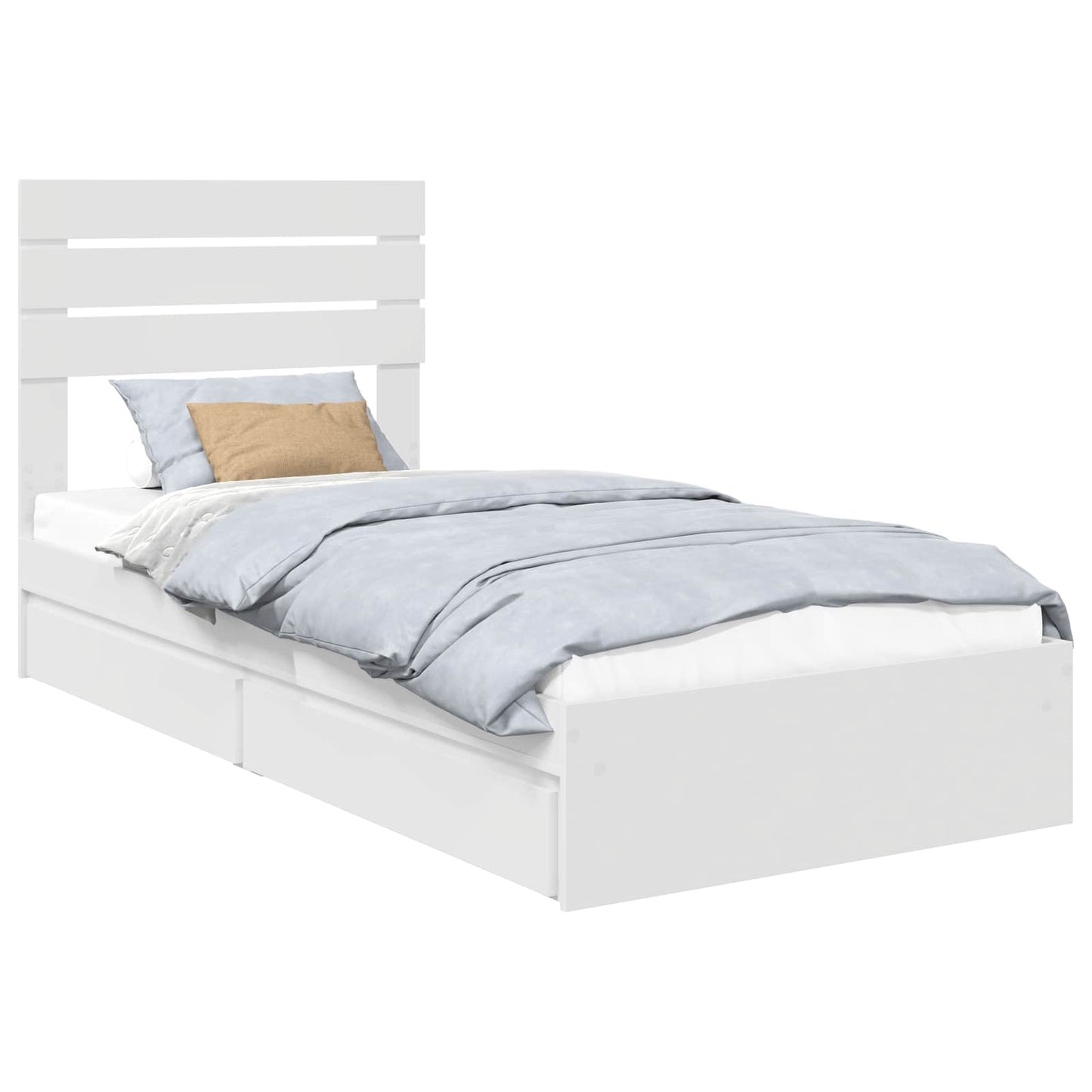 Storage Bed with Headboard White 75 x 190 cm Engineered Wood