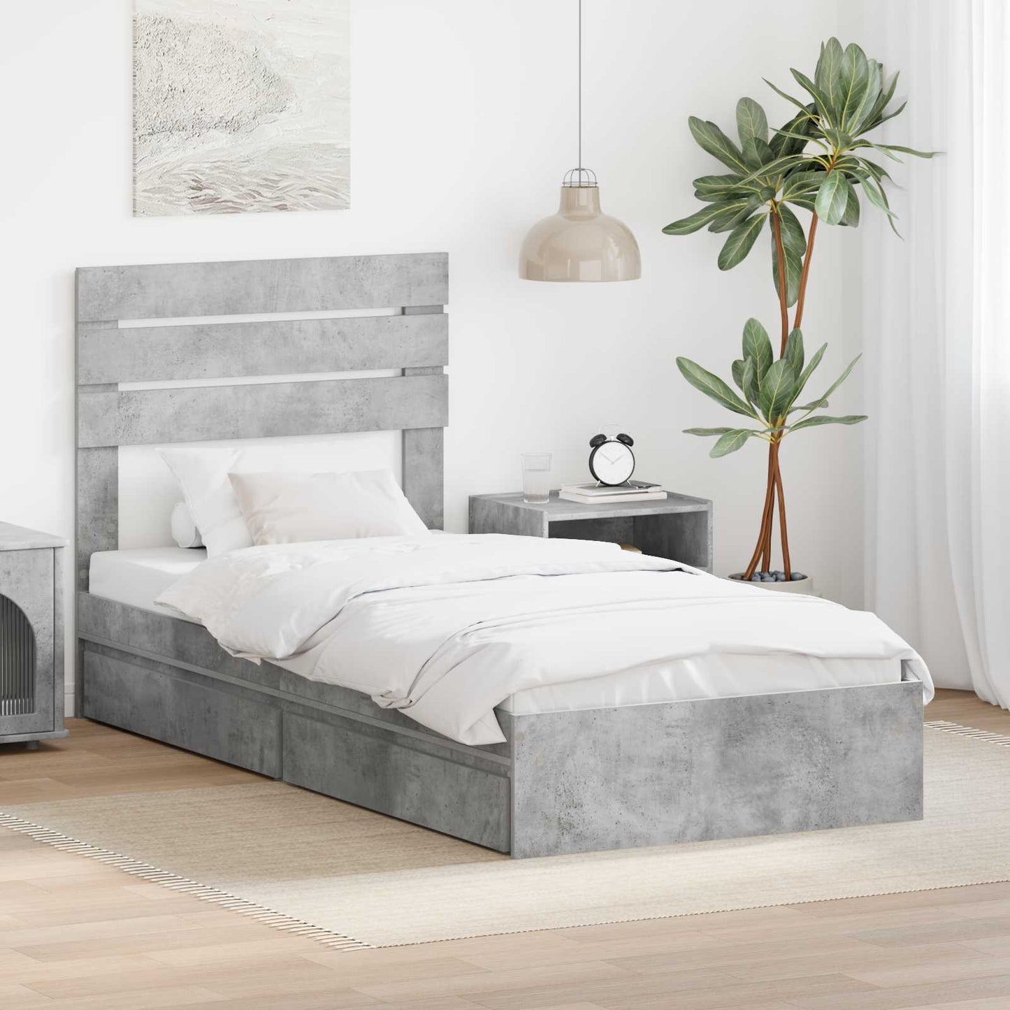 Storage Bed Concrete Grey 70 x 190 cm Engineered Wood