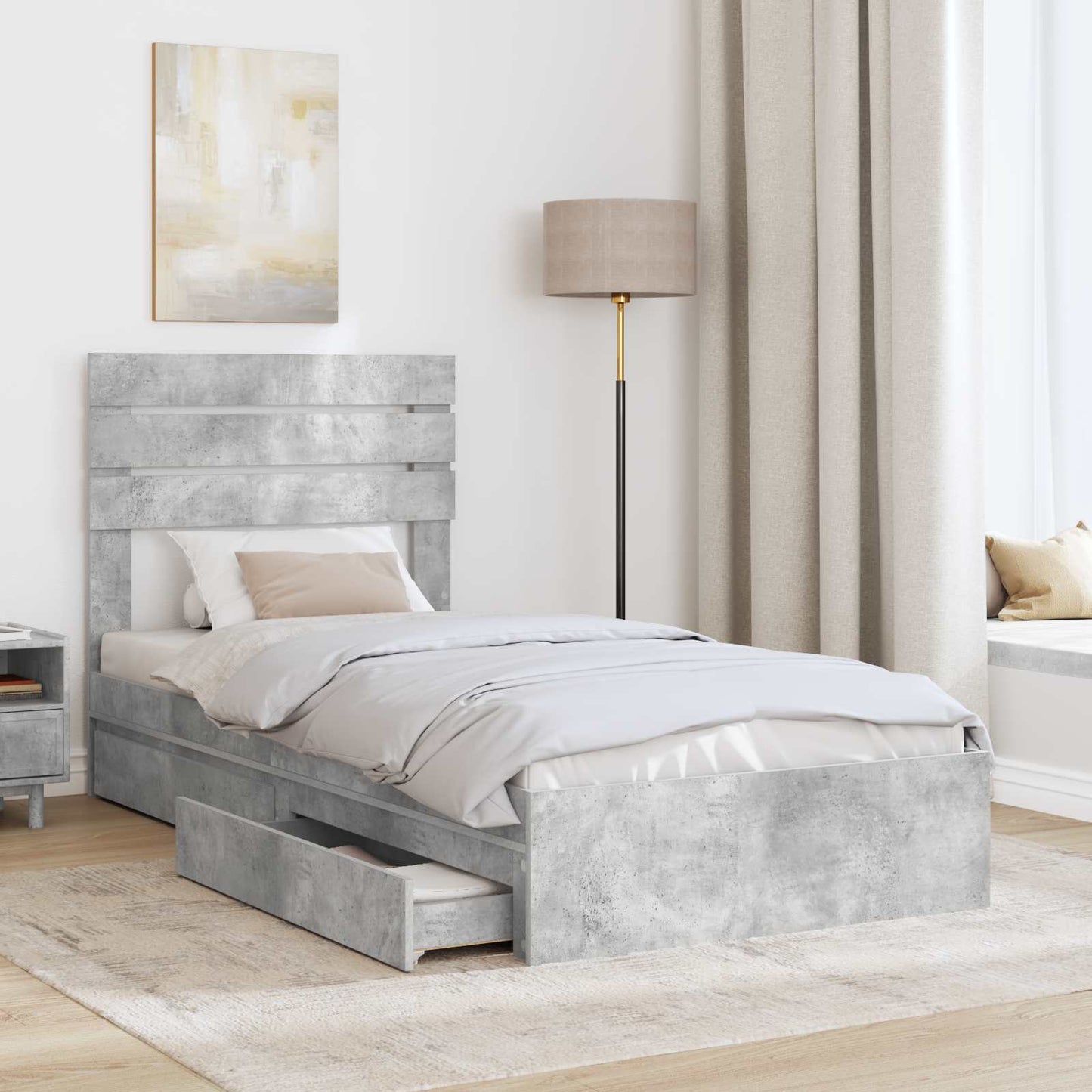 Storage Bed Concrete Grey 70 x 190 cm Engineered Wood