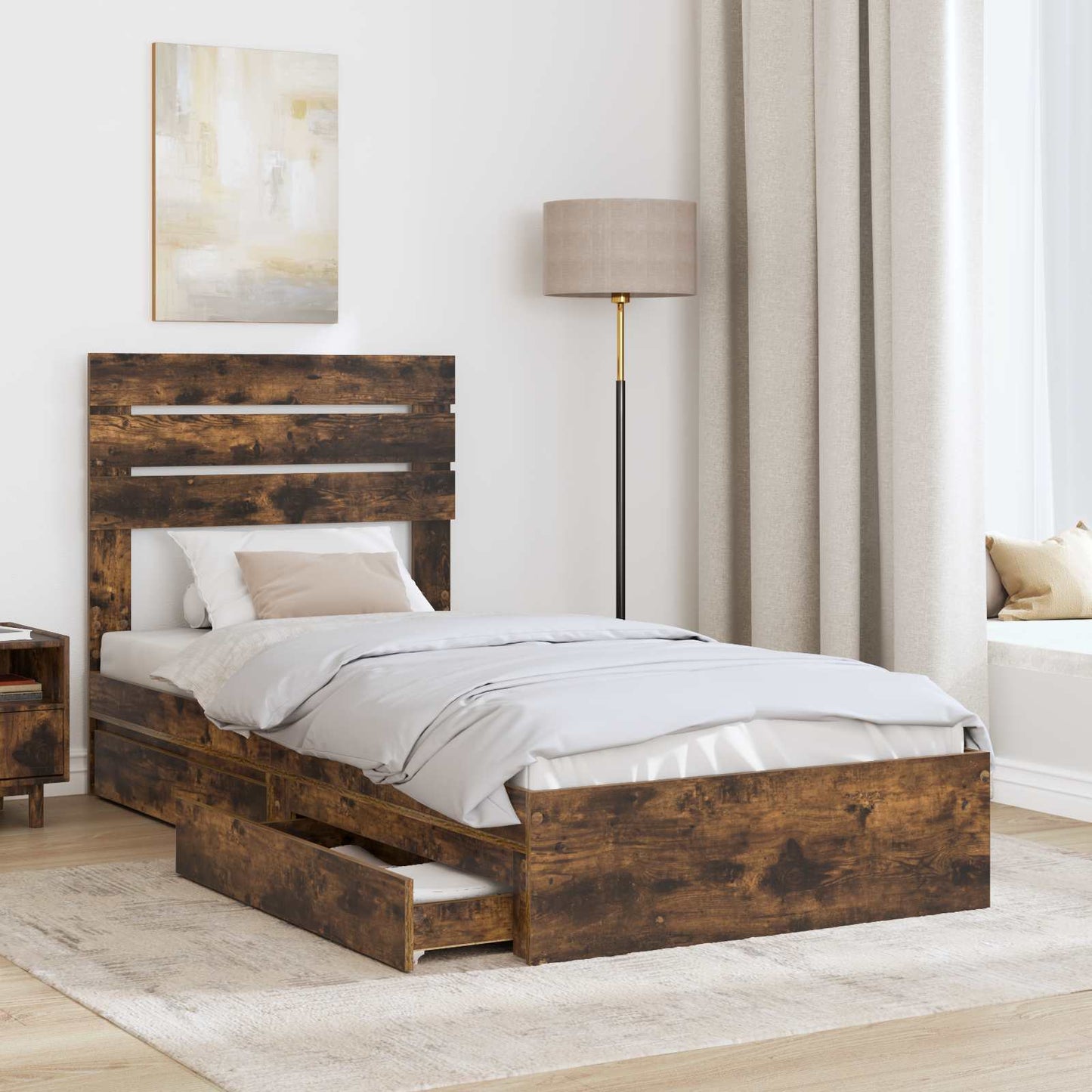 Storage Bed with Drawer Smoked Oak 75 x 190 cm Engineered Wood