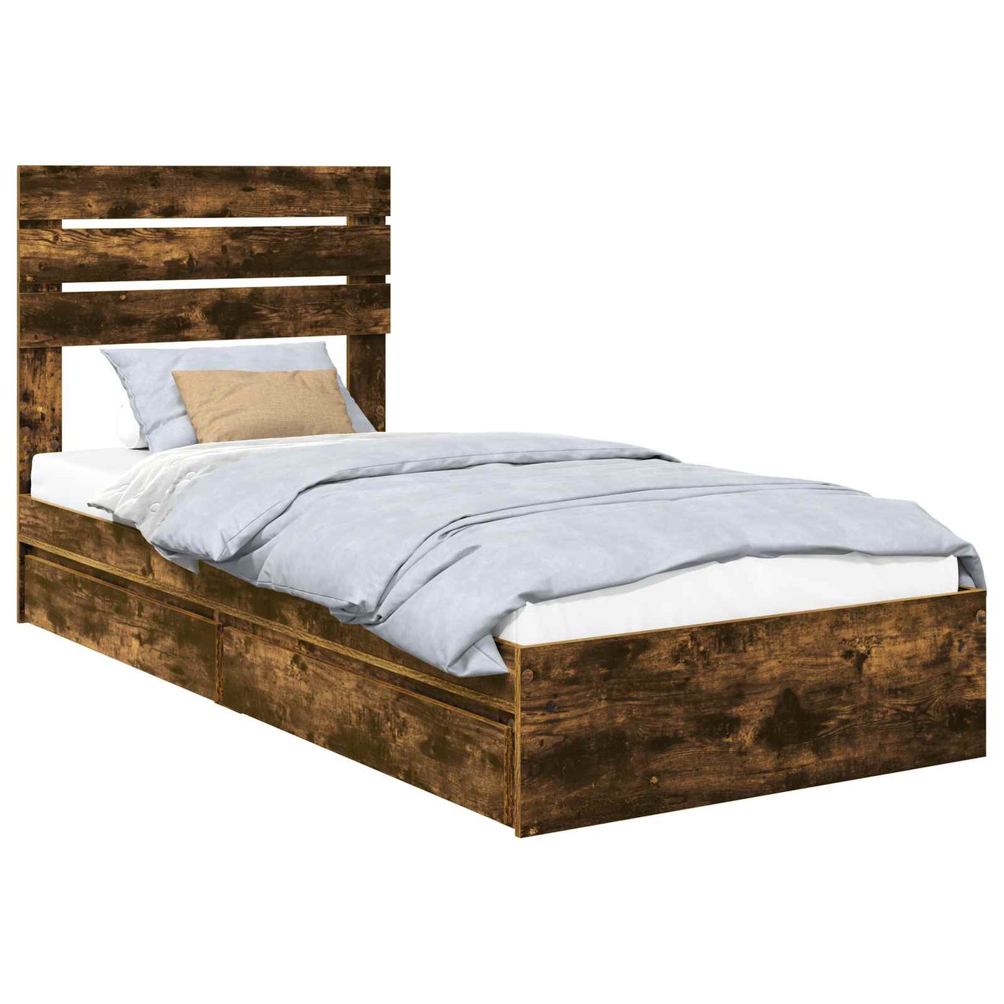 Storage Bed with Drawer Smoked Oak 75 x 190 cm Engineered Wood