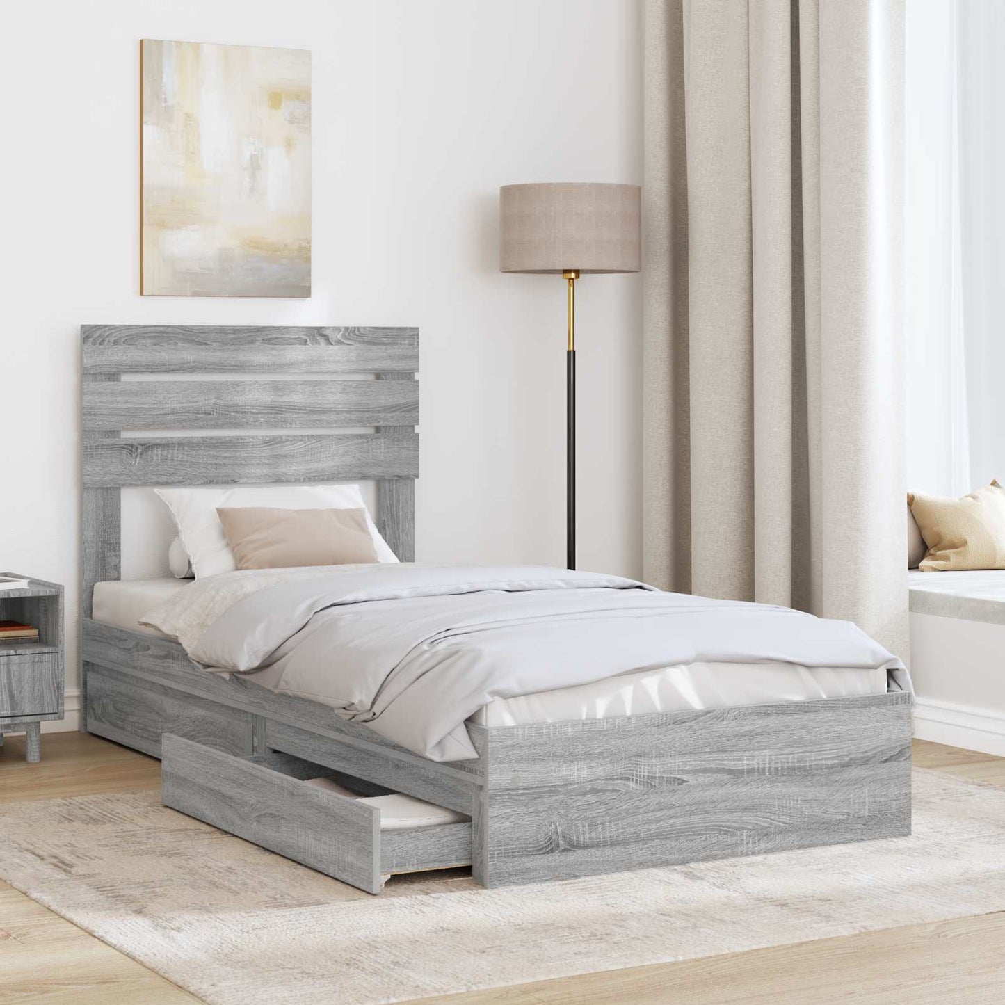 Storage Bed with Drawer Grey Sonoma 75 x 190 cm Engineered Wood