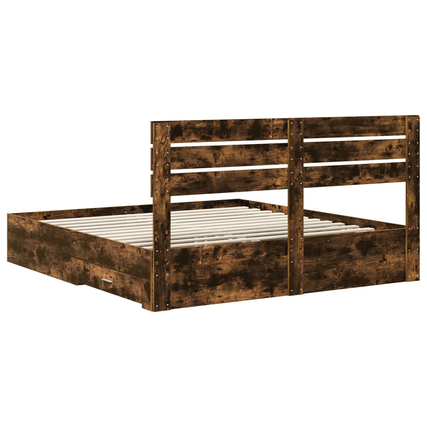 Bed Frame with Drawer Smoked Oak 200 x 200 cm Engineered Wood