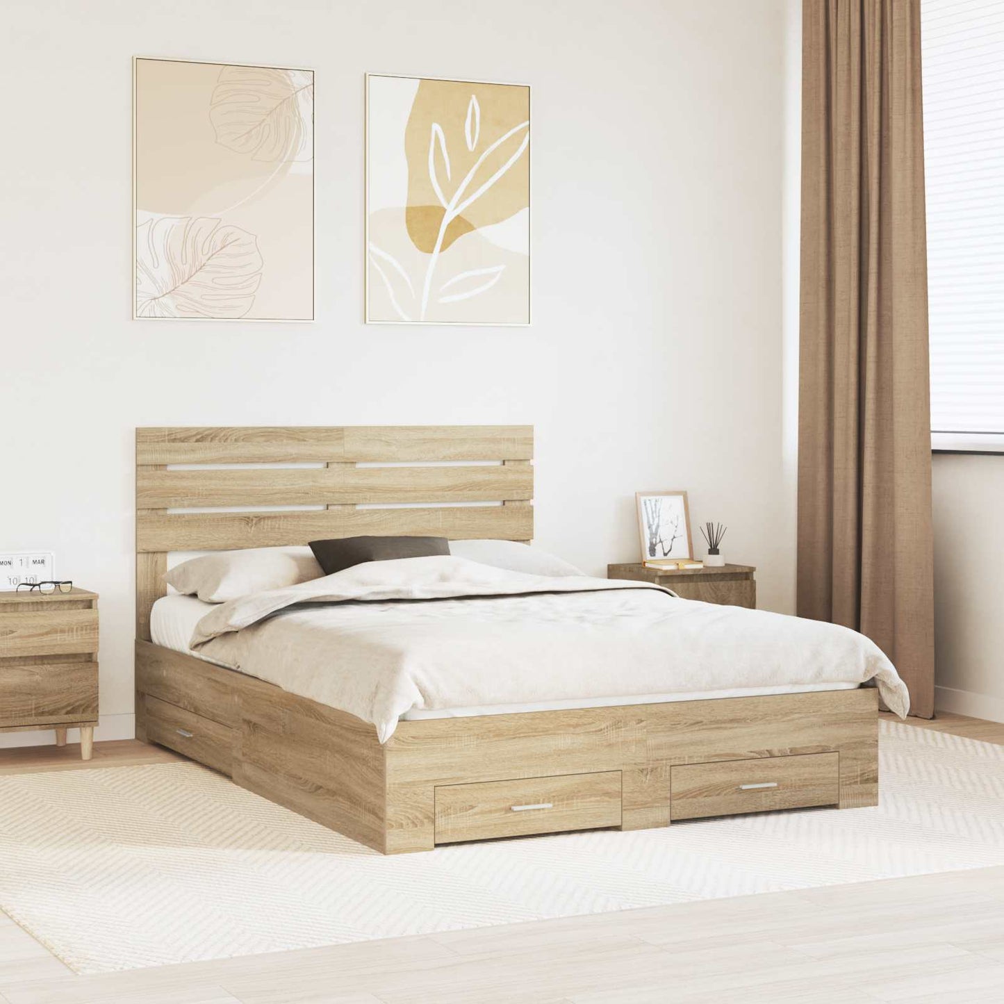 Bed Frame with Drawer with Headboard Manual Engineered Wood