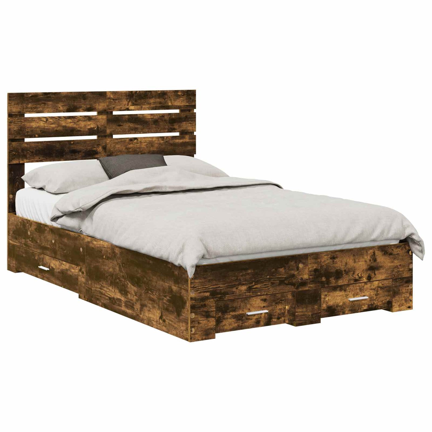 Bed Frame with Drawer Smoked Oak 135 x 190 cm Engineered Wood