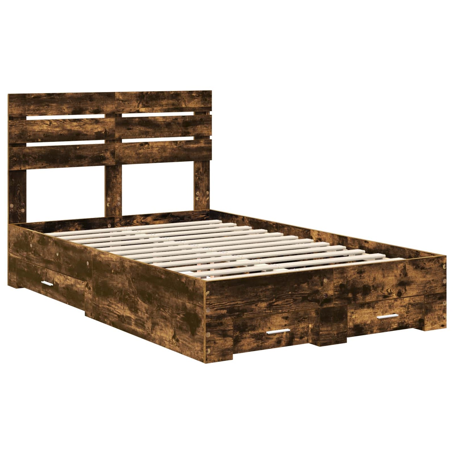 Bed Frame with Drawer Smoked Oak 135 x 190 cm Engineered Wood