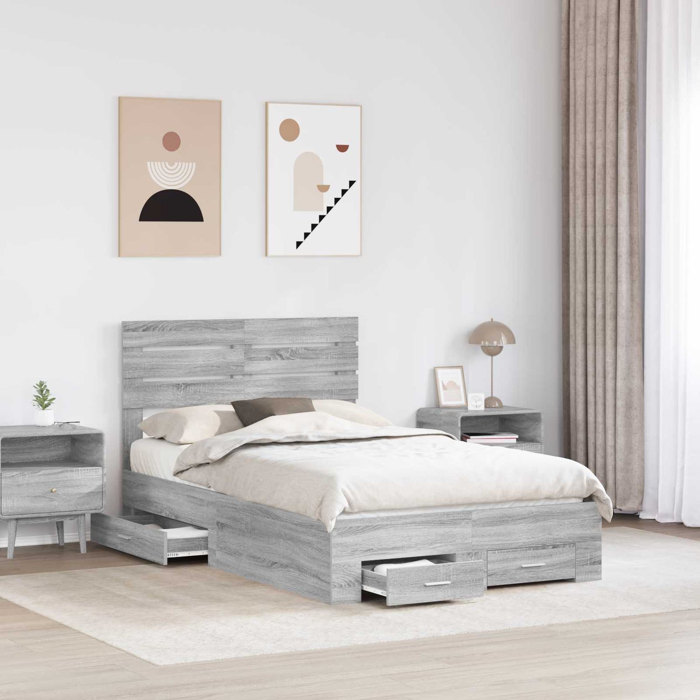 Bed Frame with Drawer with Headboard Manual Engineered Wood