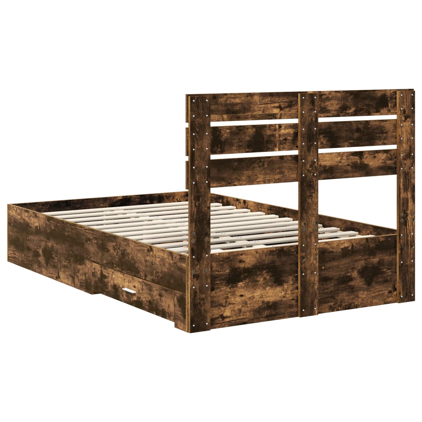 Bed Frame with Drawer Smoked Oak 120 x 190 cm Engineered Wood